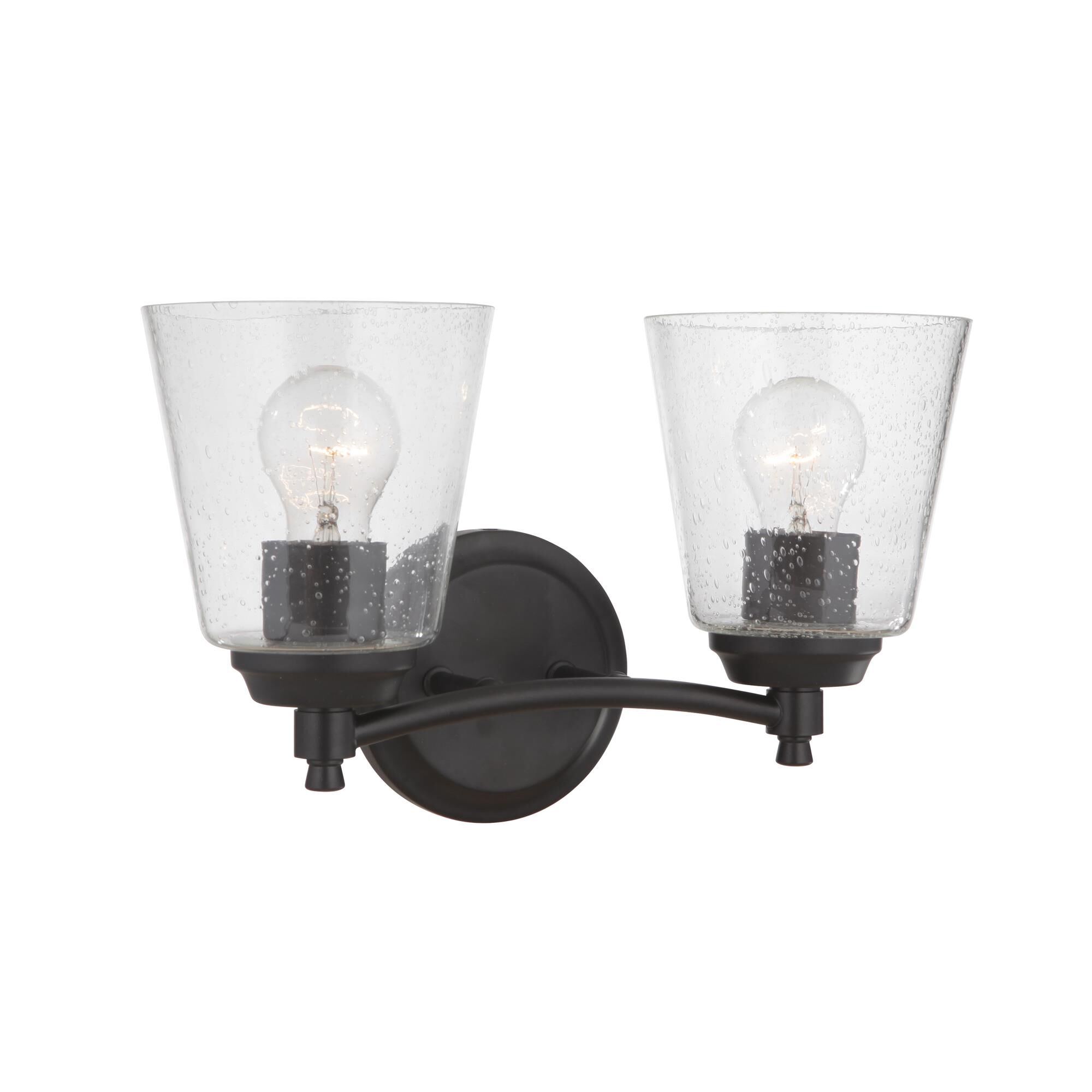 Shown in Flat Black finish and Clear Seeded glass and Glass shade