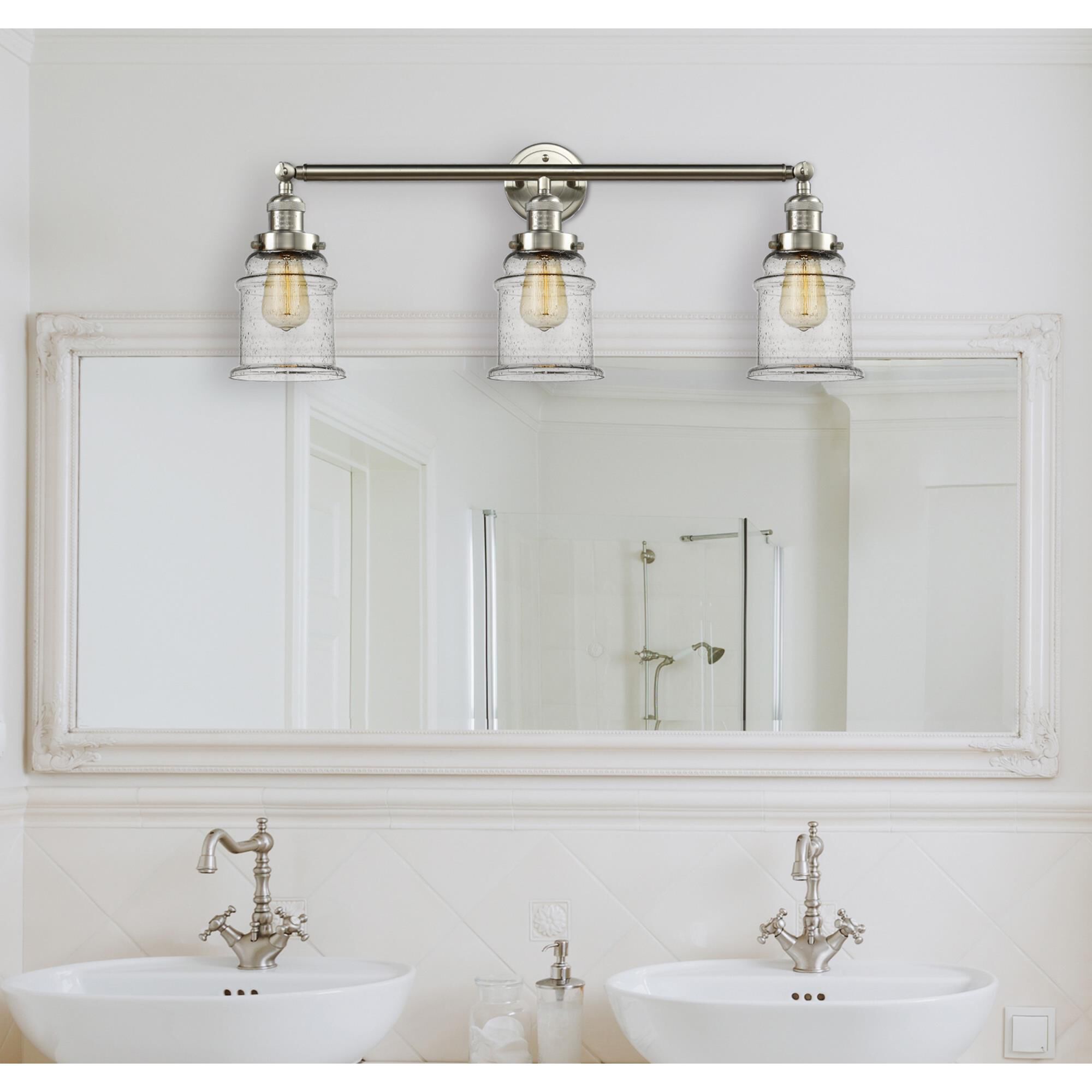 Shown in Brushed Satin Nickel finish and Seedy Canton glass