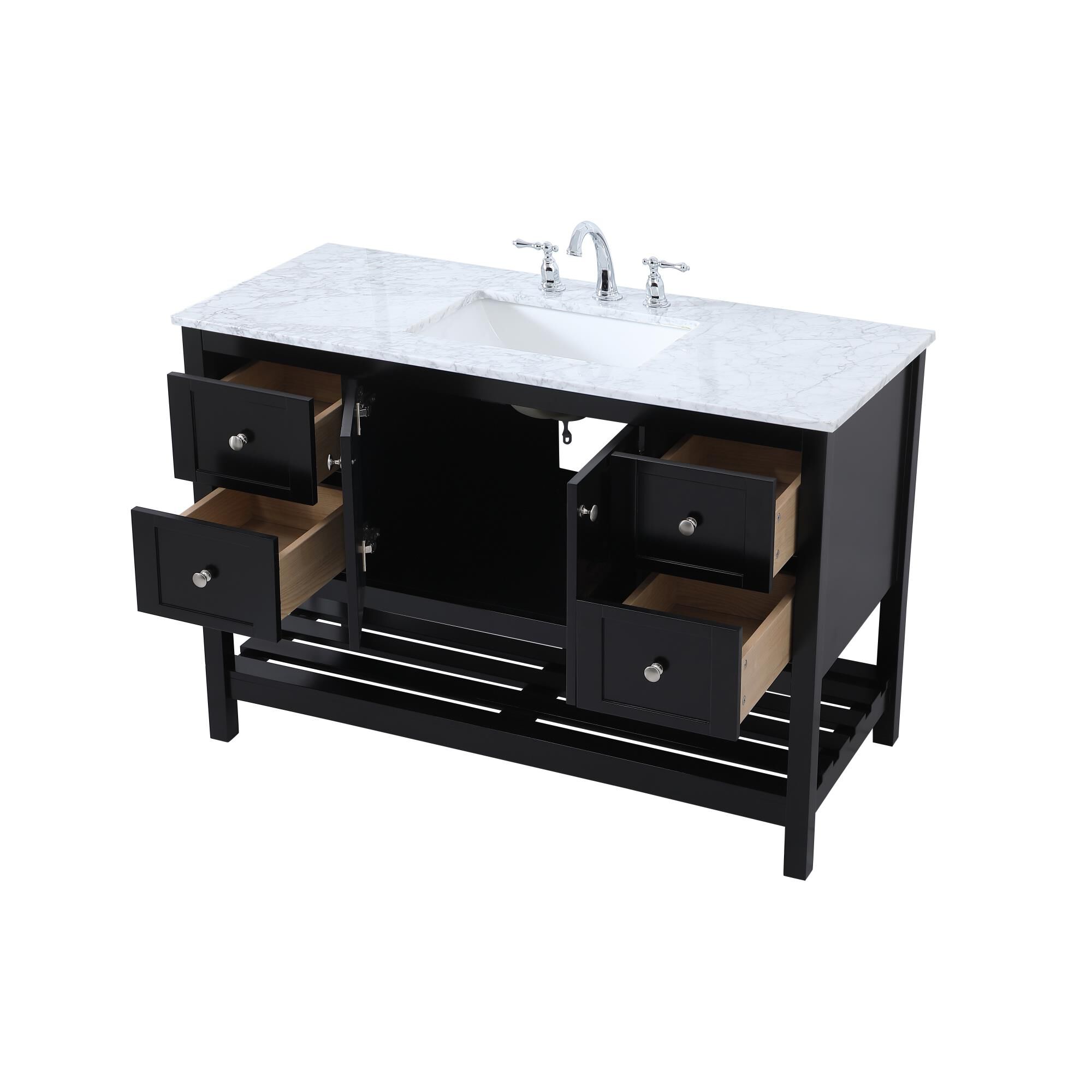 Shown in Black And Brushed Nickel With Carrara White Marble finish