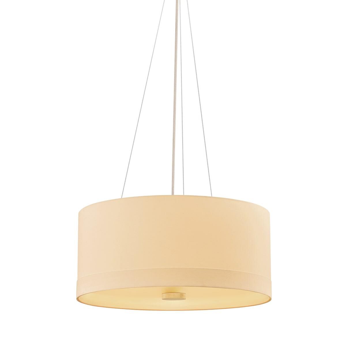 Shown in Aged Brass finish and White Linen shade
