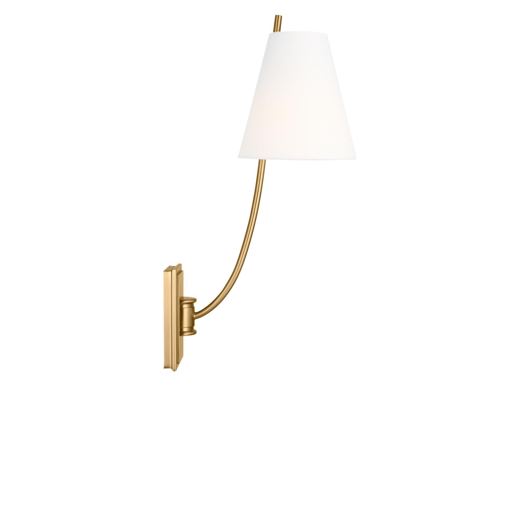 Shown in Burnished Brass finish and White Linen Fabric shade
