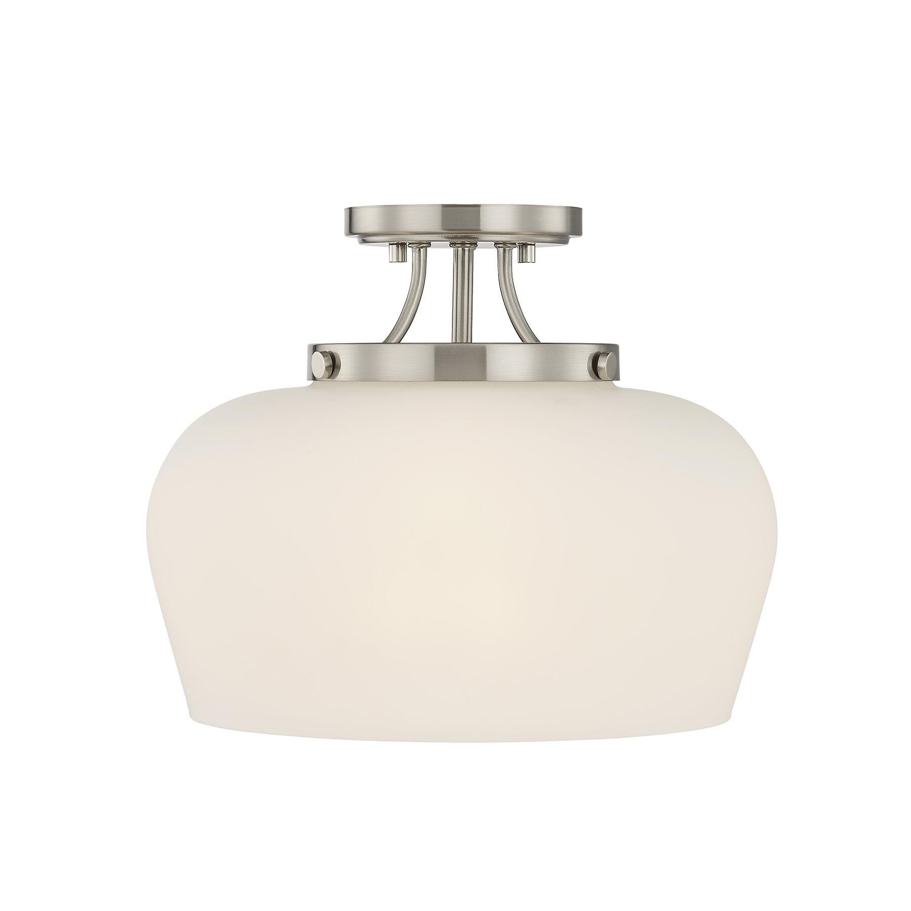 Shown in Satin Nickel finish and White Opal glass