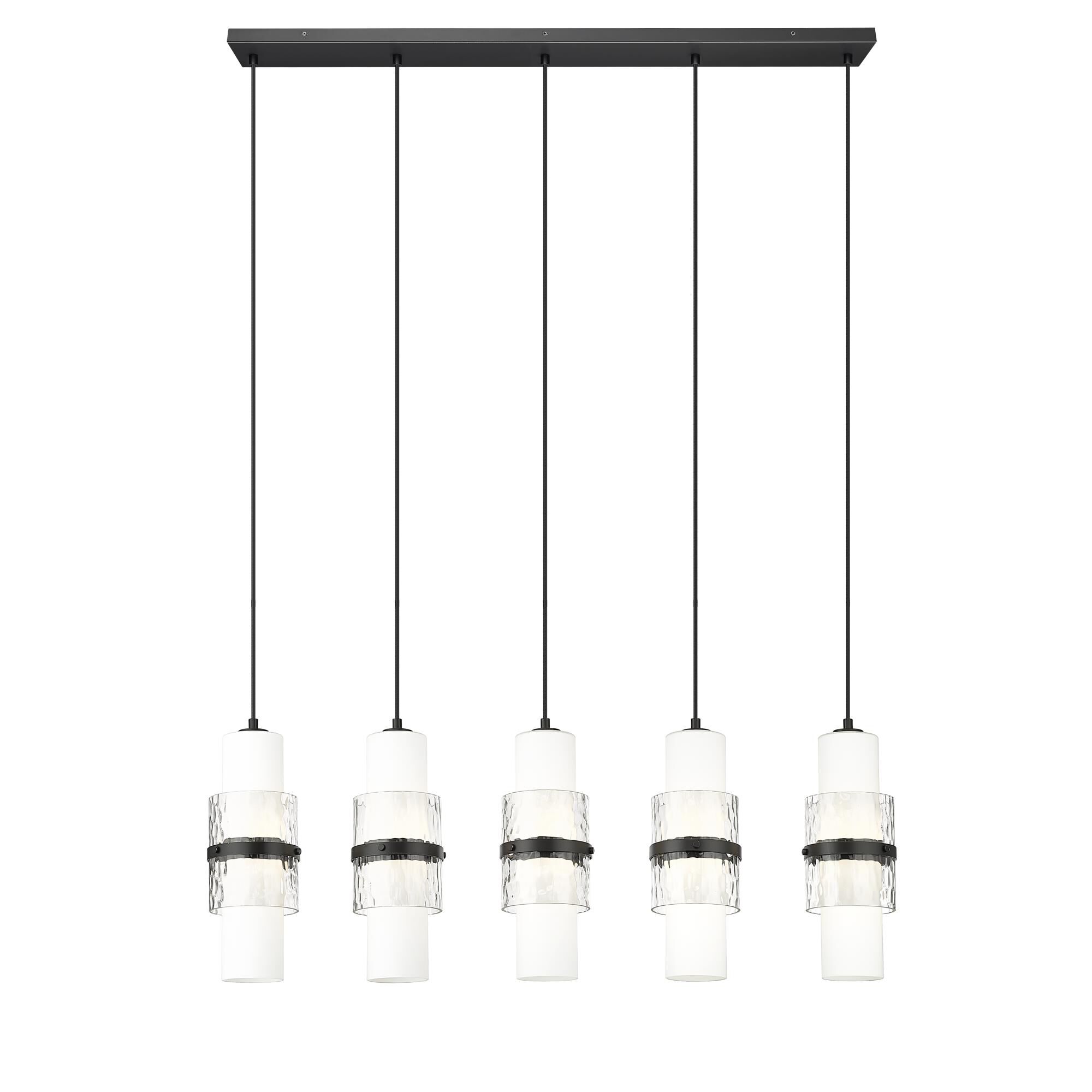 Shown in Matte Black finish and Clear + Etched Opal glass and Clear + Etched Opal shade