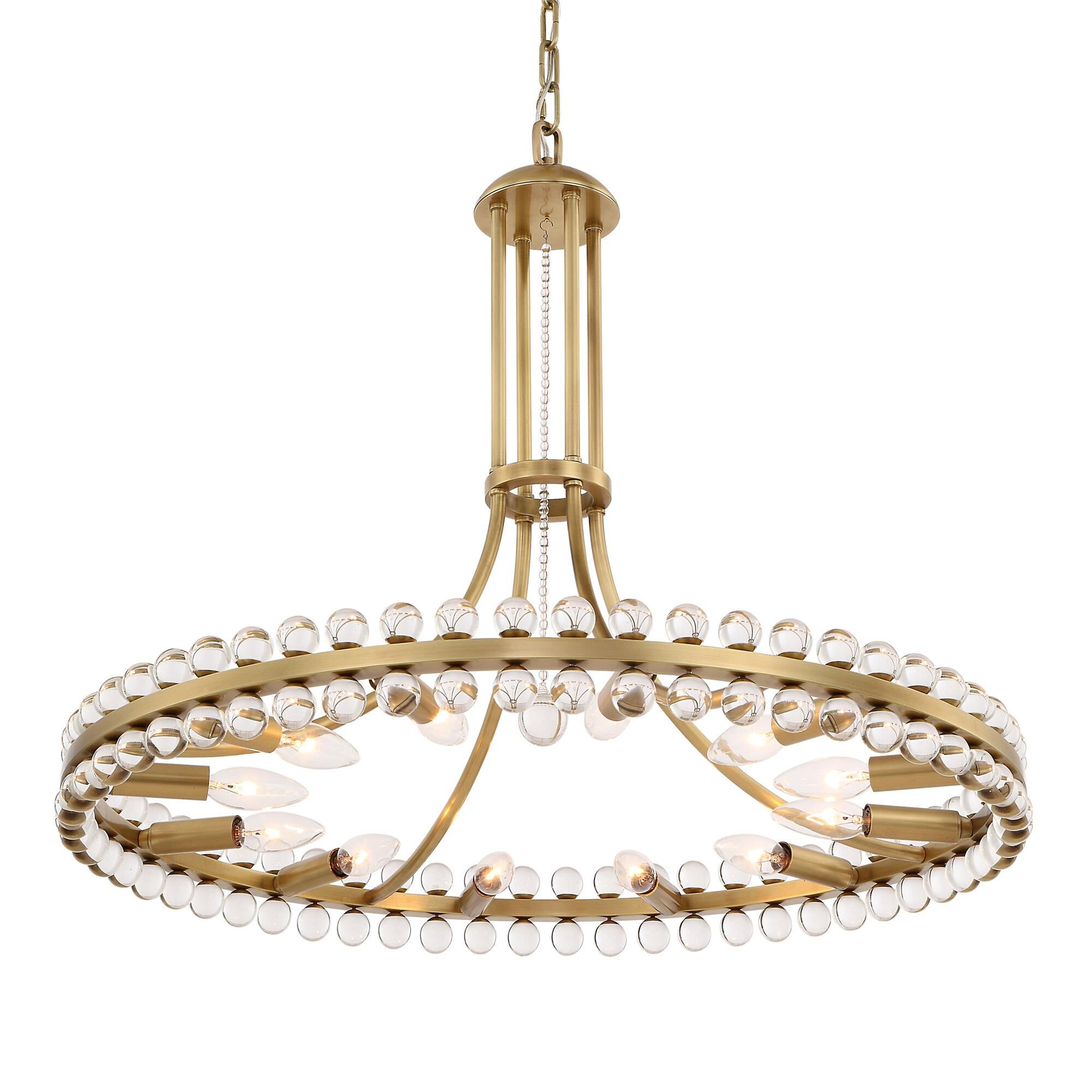 Shown in Aged Brass finish and Glass Ball crystal