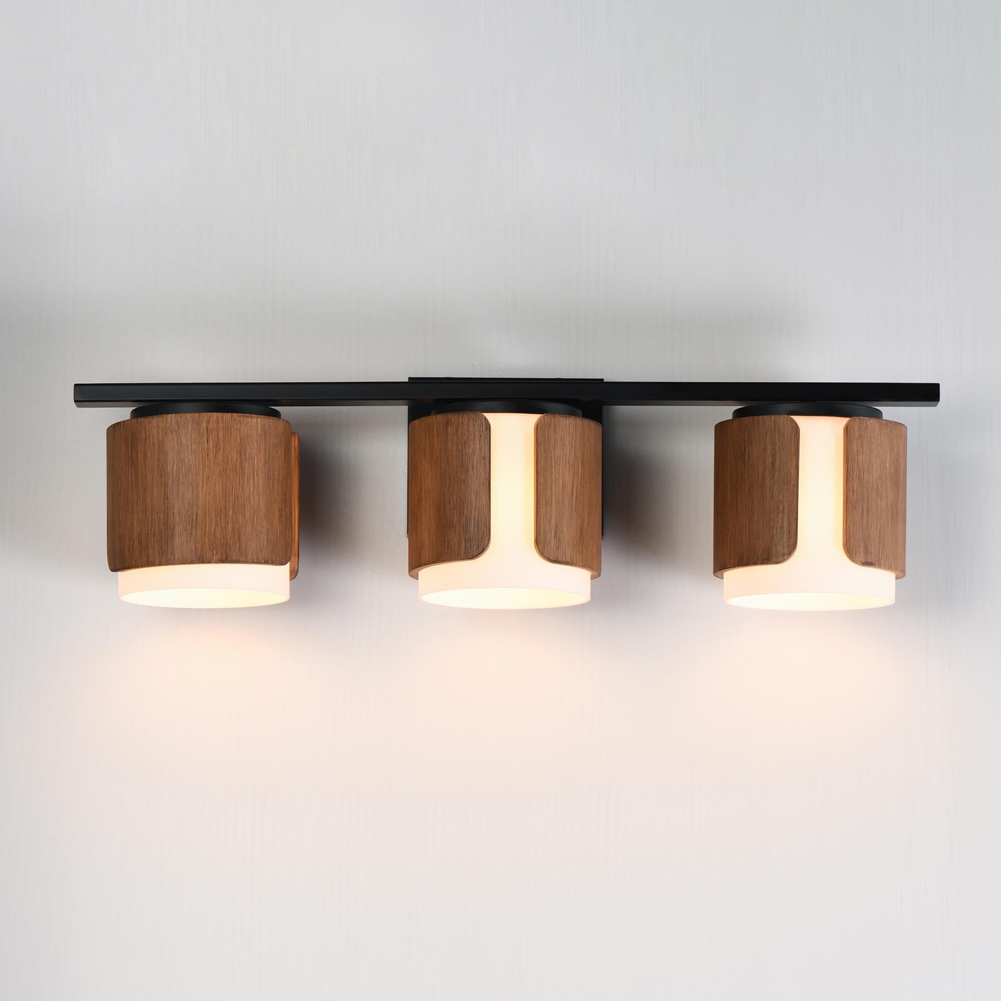 Shown in Walnut and Black finish and Satin White glass