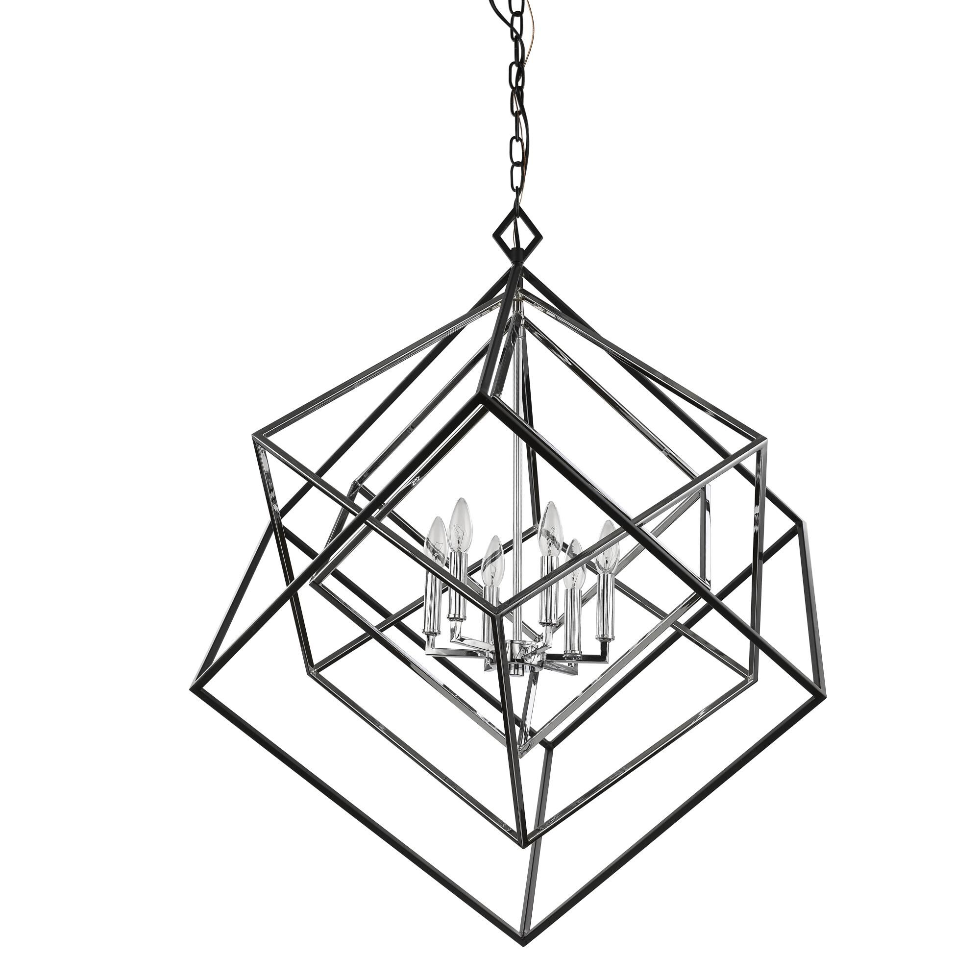 Shown in Chrome + Matte Black finish and --- glass and --- shade