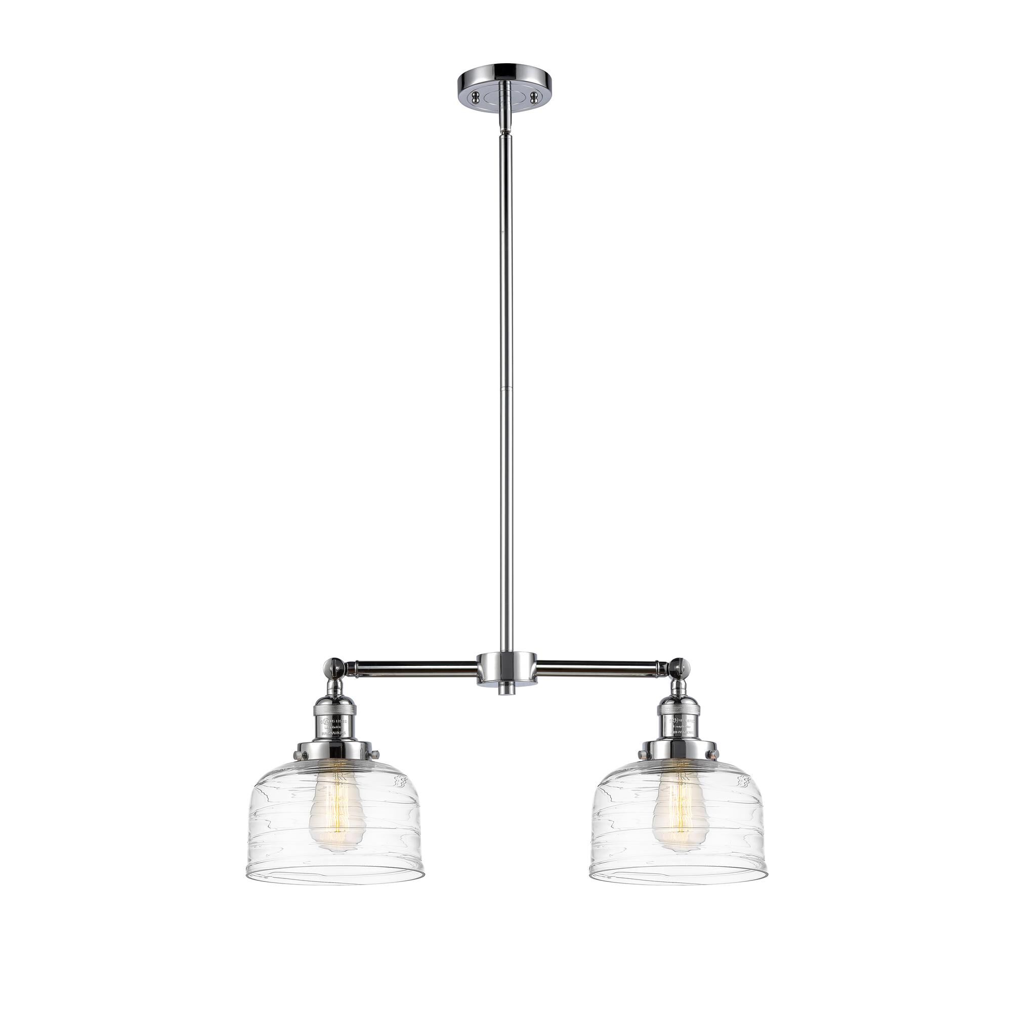 Shown in Polished Chrome finish and Clear Deco Swirl Large Bell glass