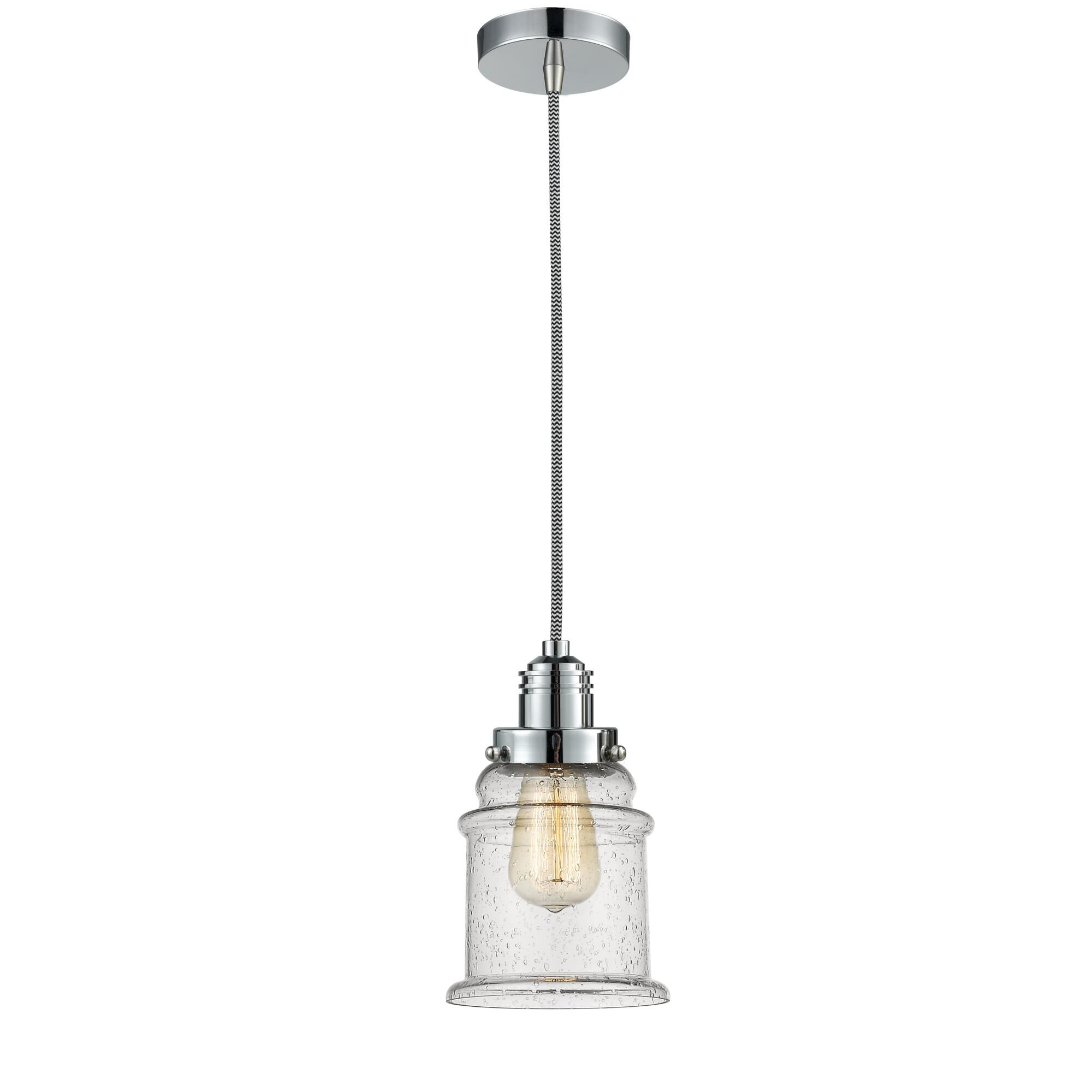 Shown in Polished Chrome finish and Bell glass and Glass shade and Polished Chrome Winchester Socket Cover accent