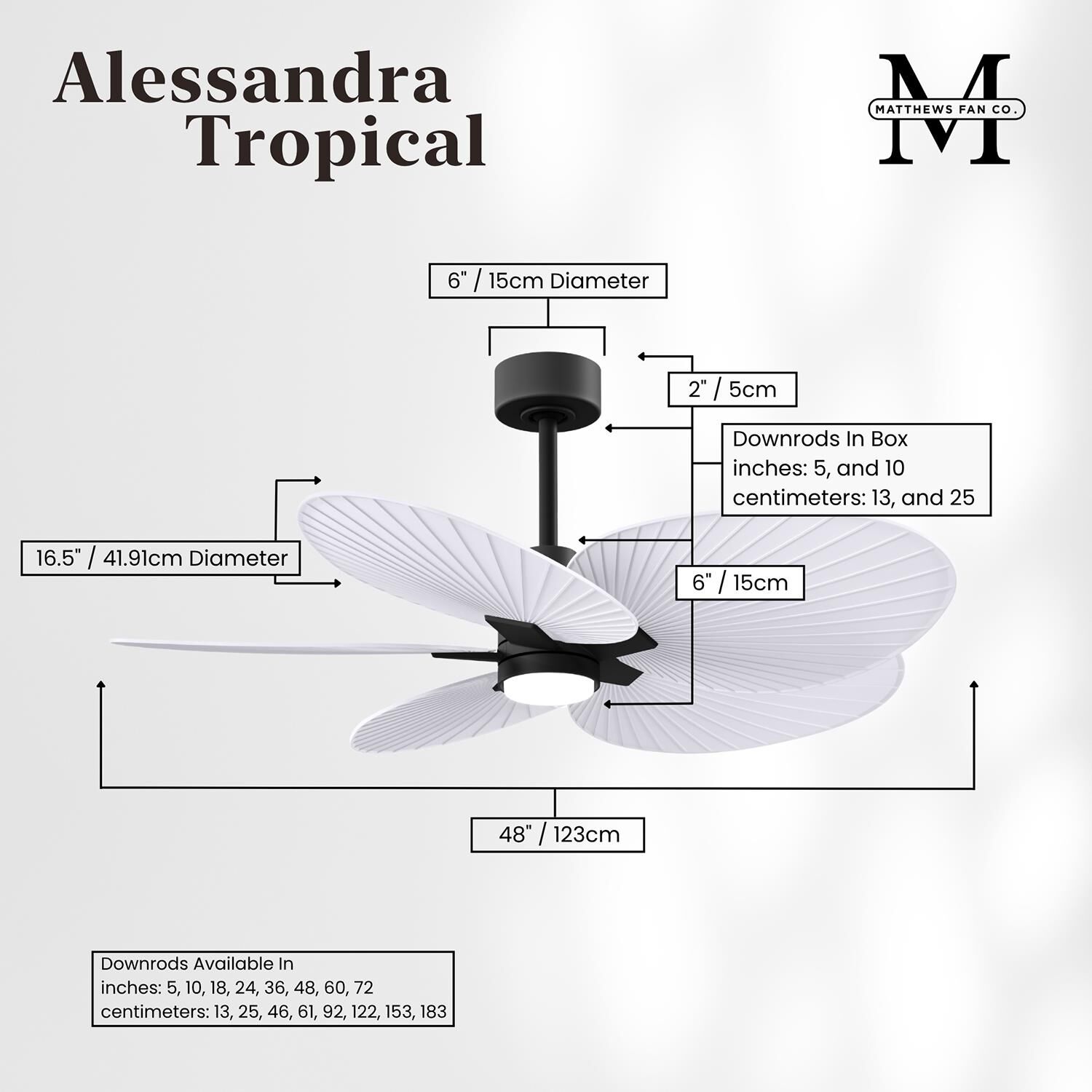 Alessandra Tropical Outdoor Rated 48 Inch Ceiling Fan with Light Kit by Matthews Fan Company