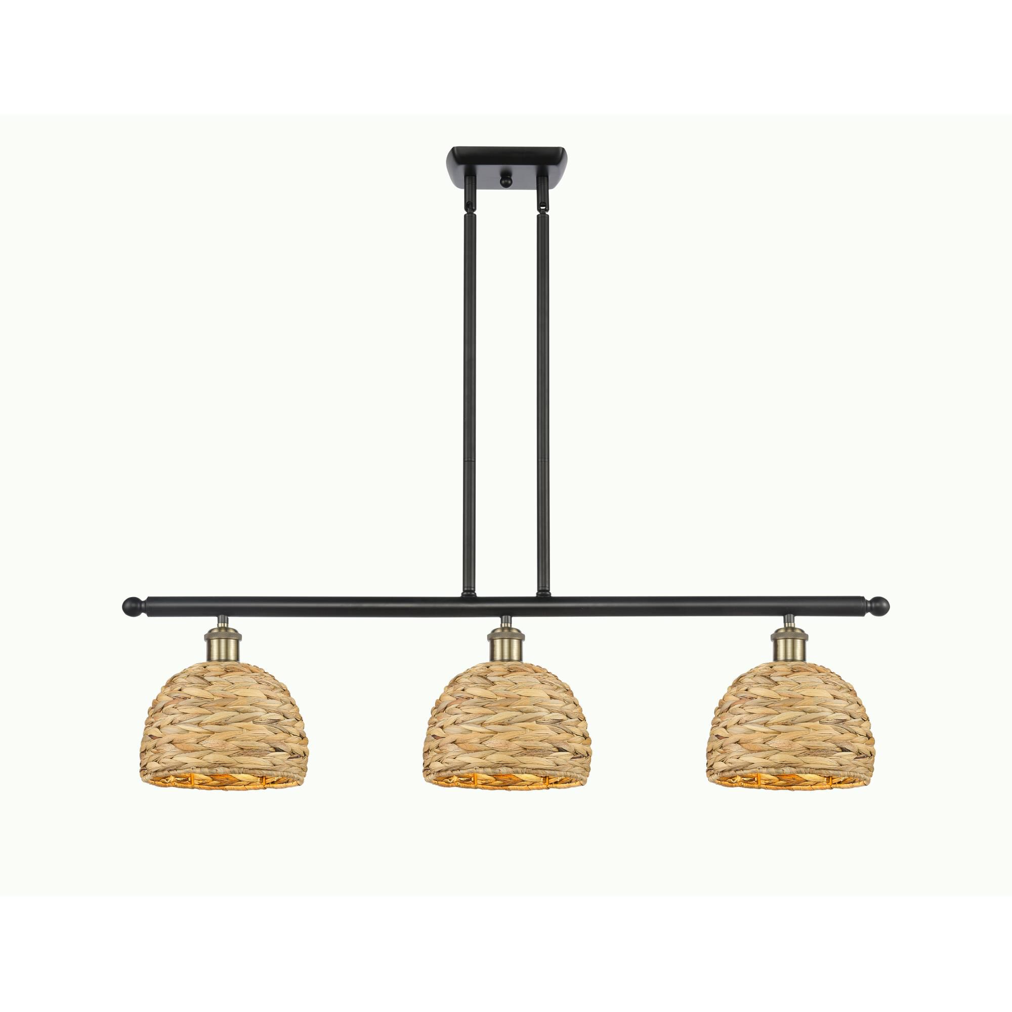 Shown in Black Antique Brass finish and Natural shade