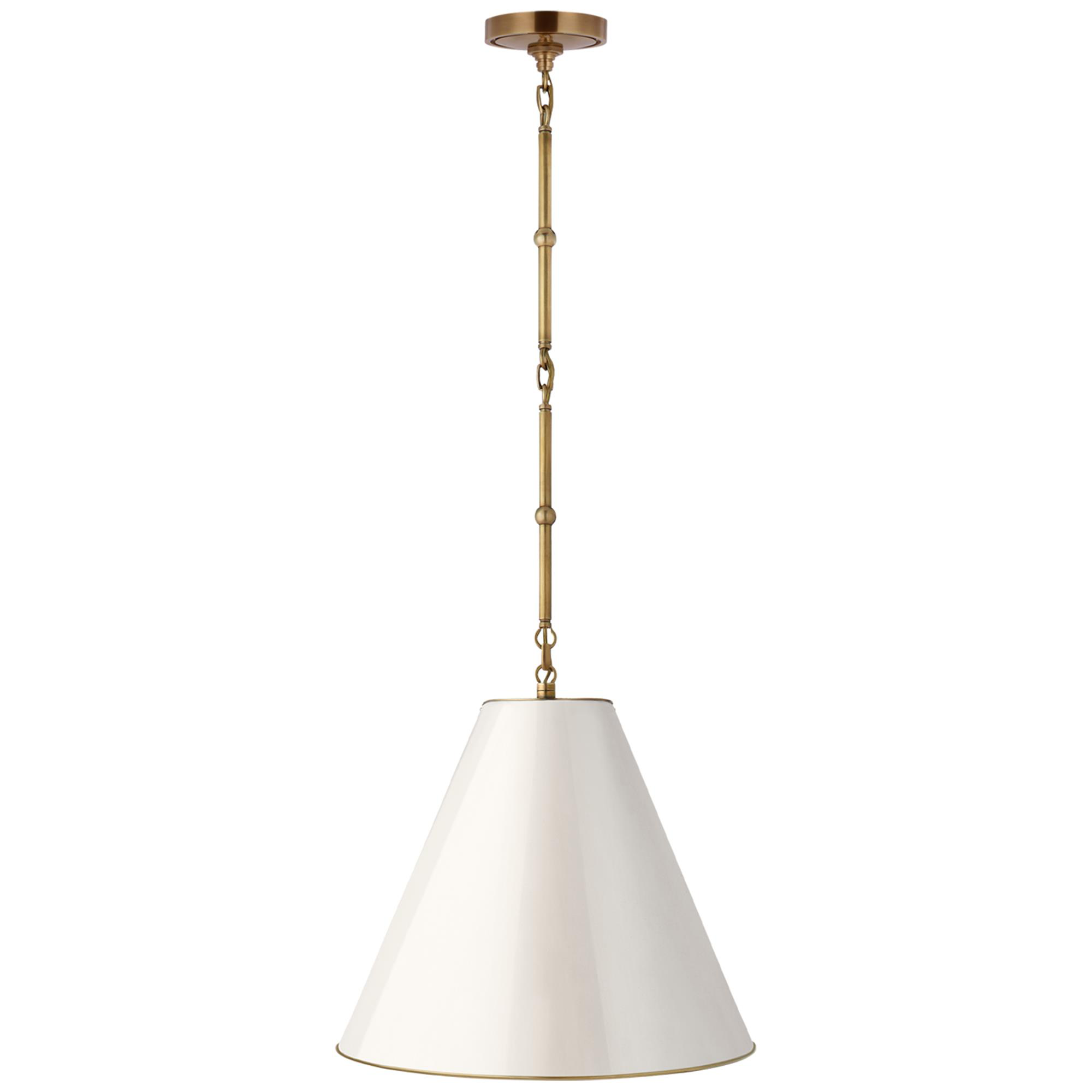 Shown in Hand-Rubbed Antique Brass finish and Antique White With Brass Interior shade
