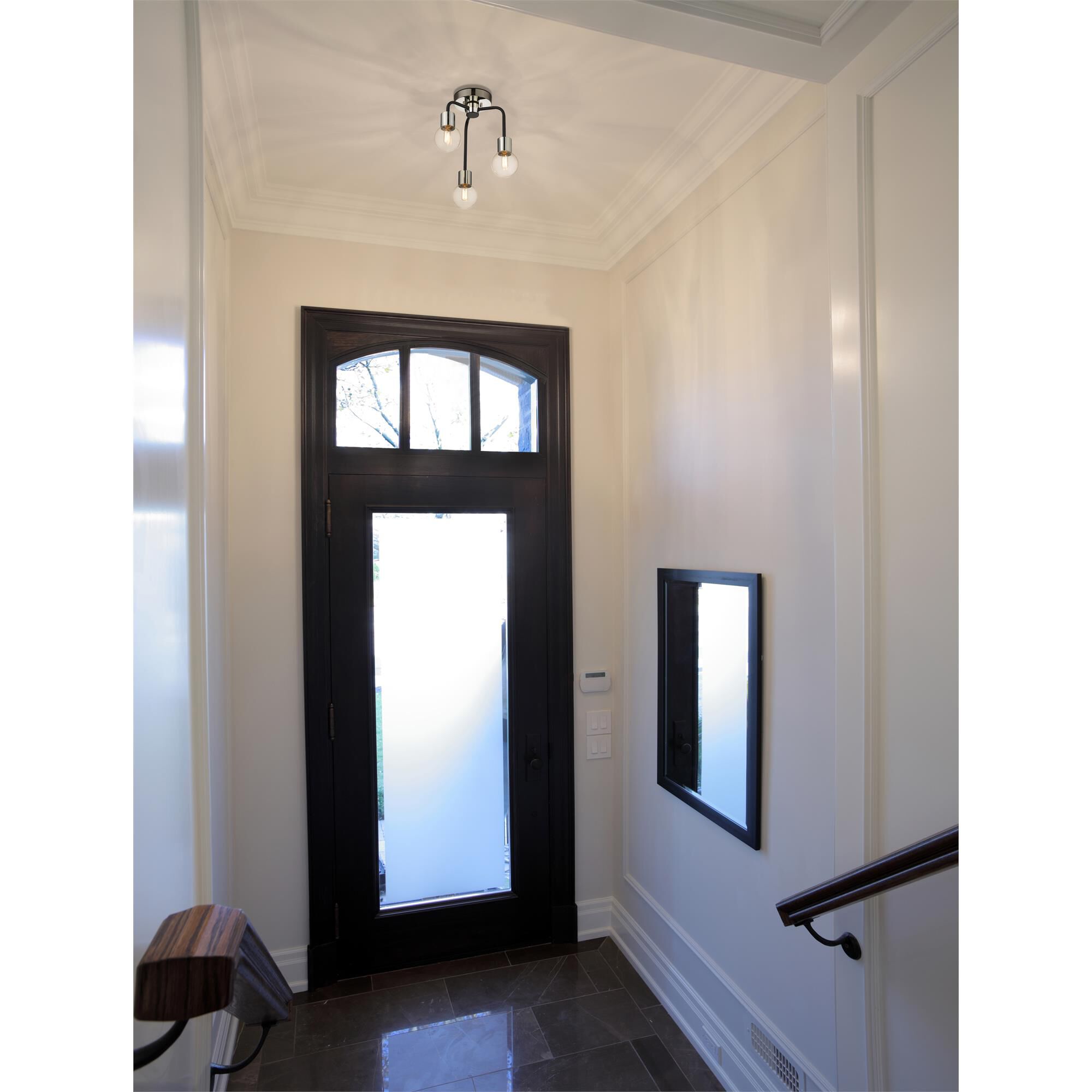 Shown in Matte Black + Polished Nickel finish and Glass shade