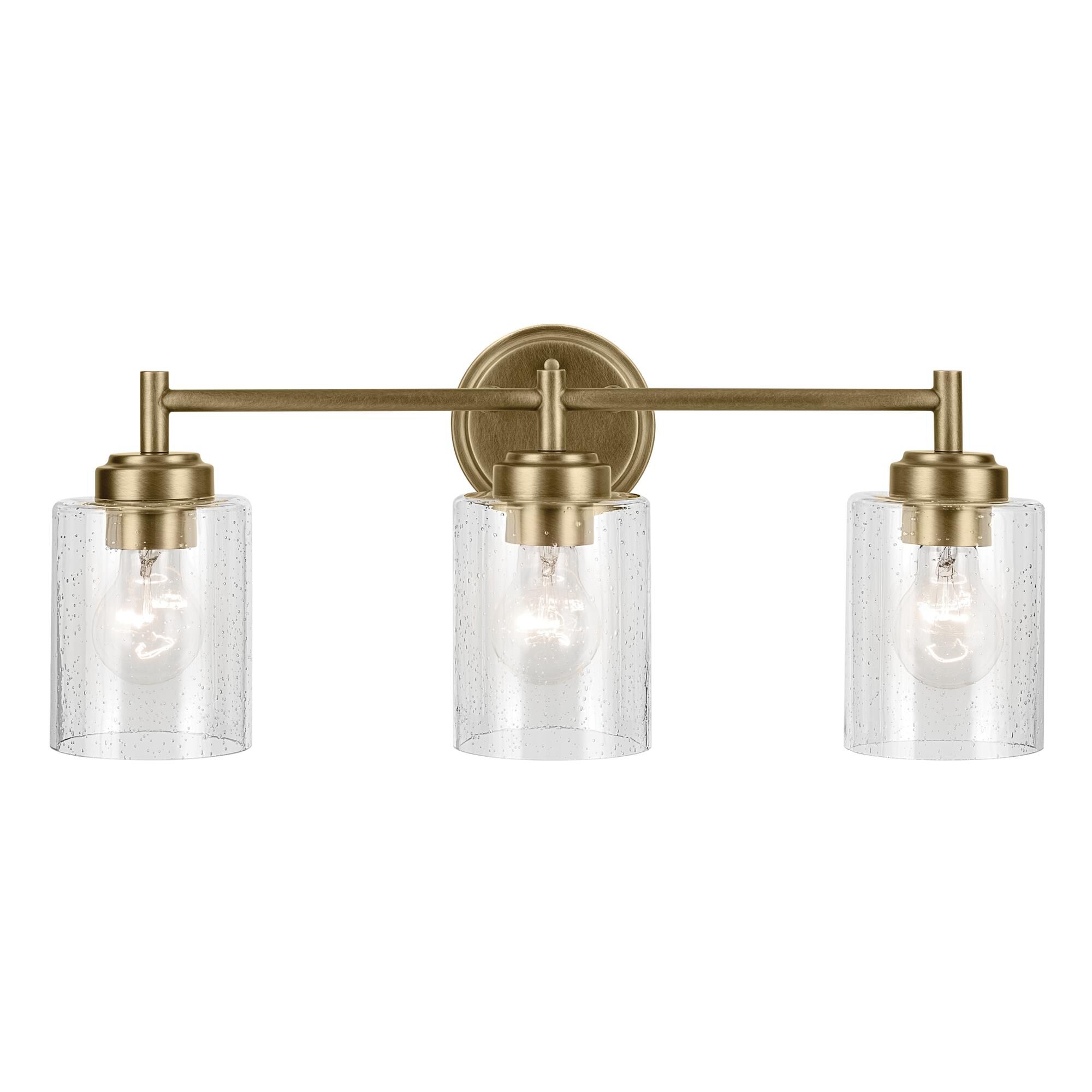 Shown in Natural Brass finish and Clear Seeded glass