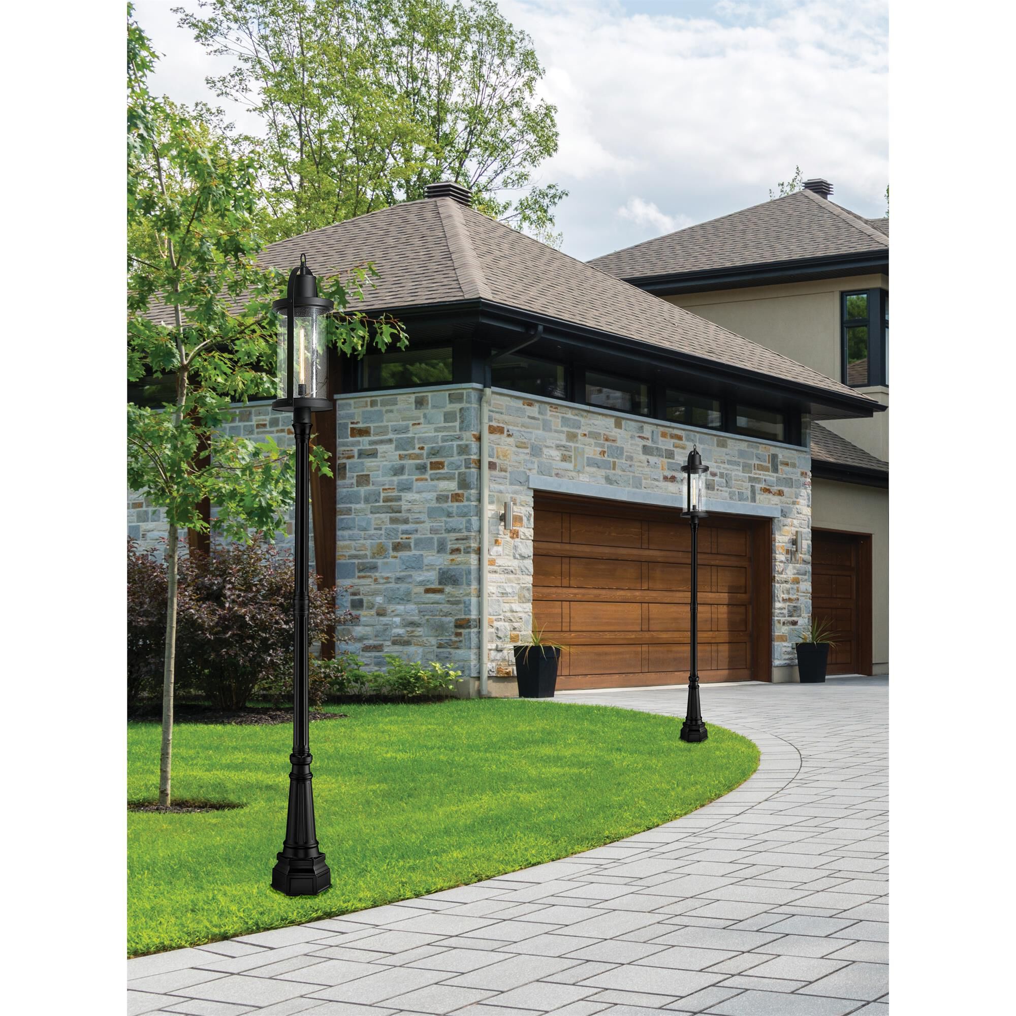 Shown in Black finish and Glass shade