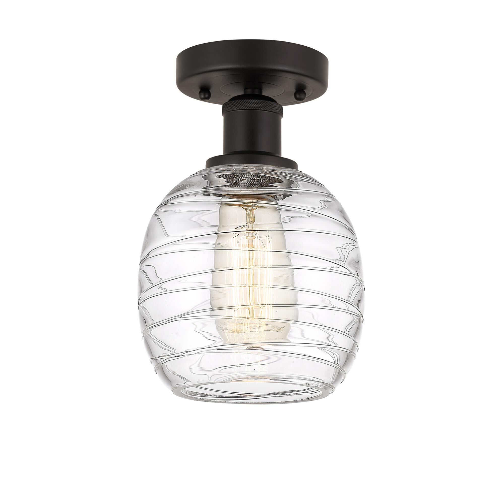 Shown in Oil Rubbed Bronze finish and Deco Swirl glass