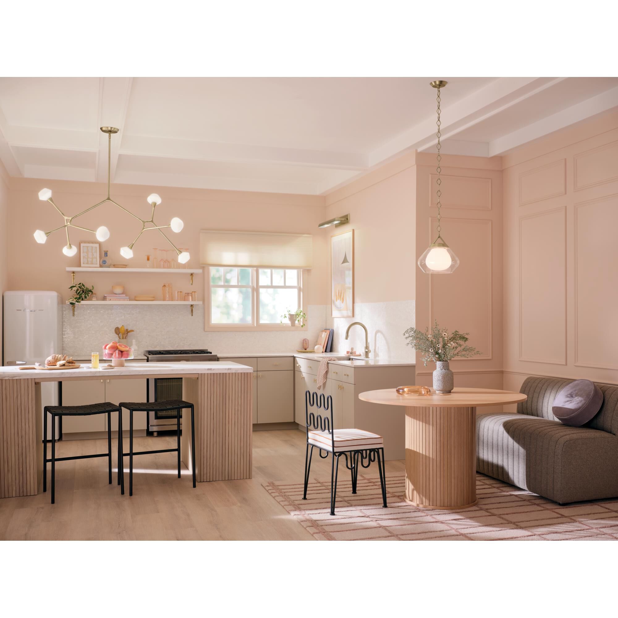 Shown in Champagne Bronze finish and Opal glass