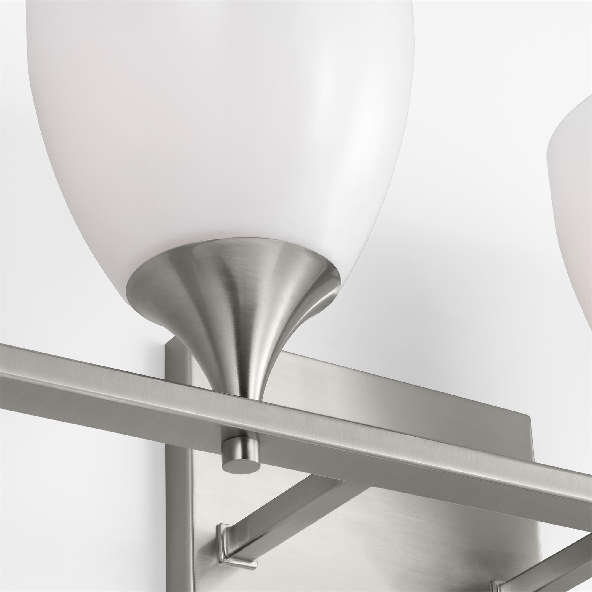 Shown in Brushed Steel finish and Milk glass