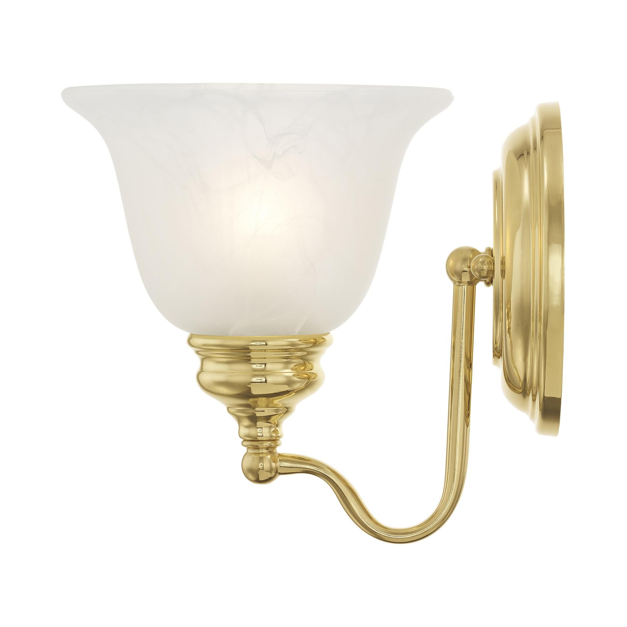 Shown in Polished Brass finish and White Alabaster glass