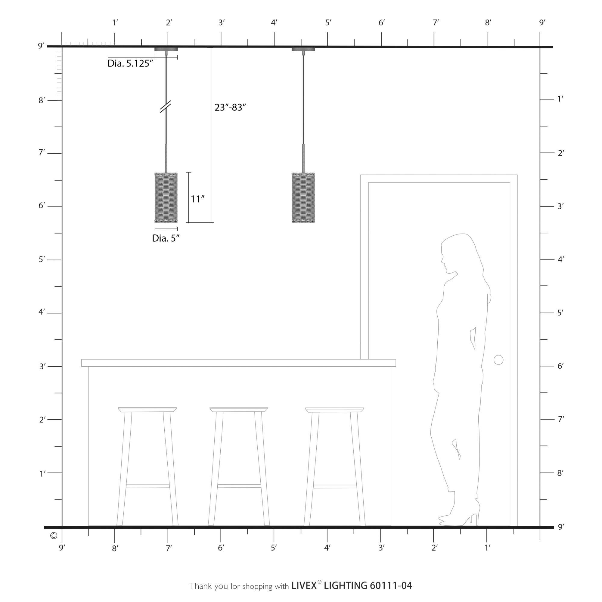 Shown in Black finish and Hand-Woven Charred Gray Color Rattan shade