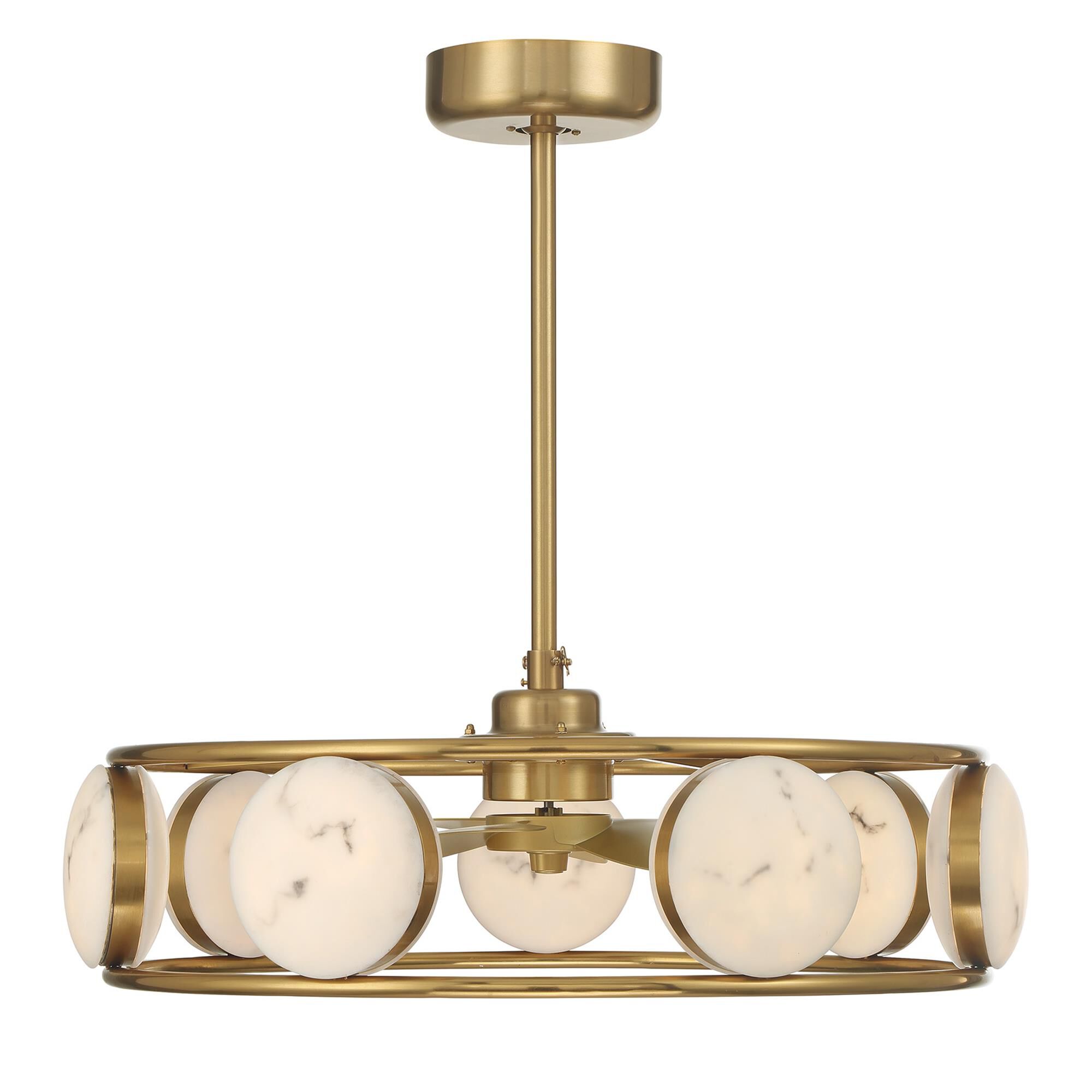 Shown in Warm Brass finish and Faux Alabaster glass