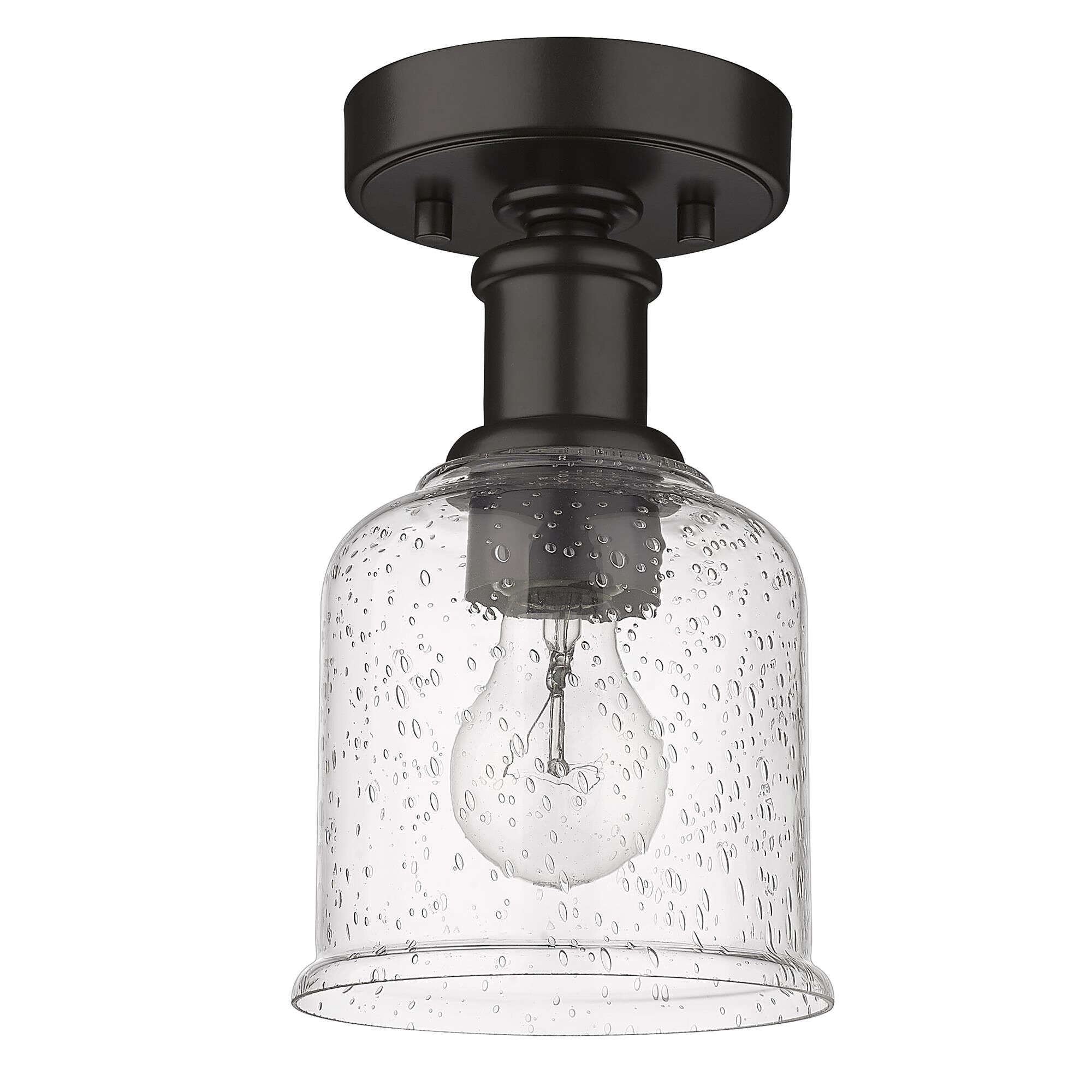 Shown in Bronze finish and Clear Seedy glass