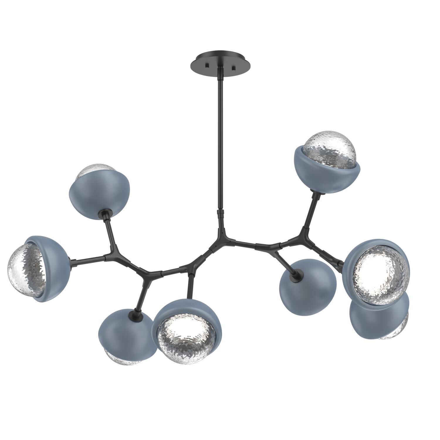 Shown in Matte Black finish and Clear glass and Poppy Blue accent