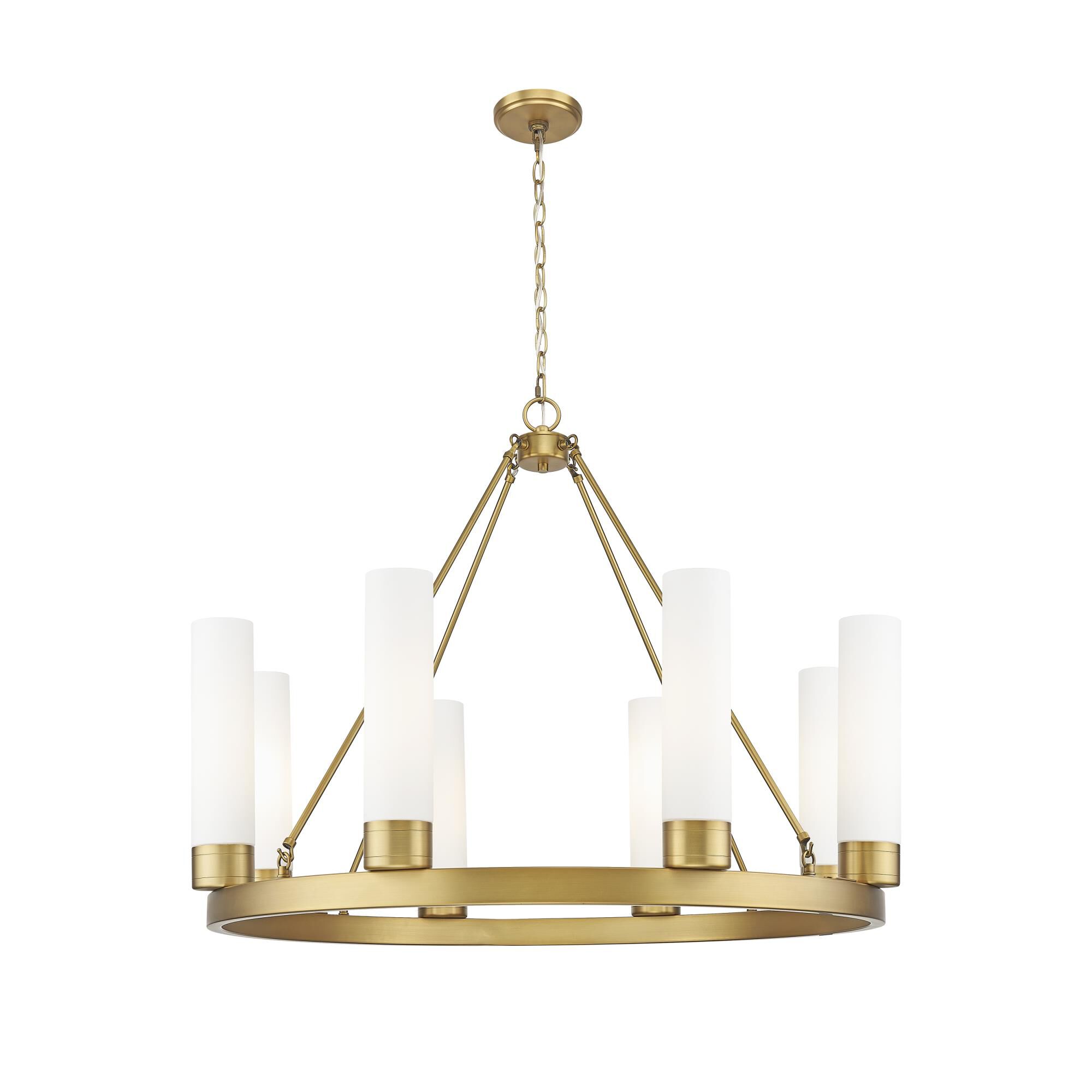 Shown in Brushed Brass finish and White glass