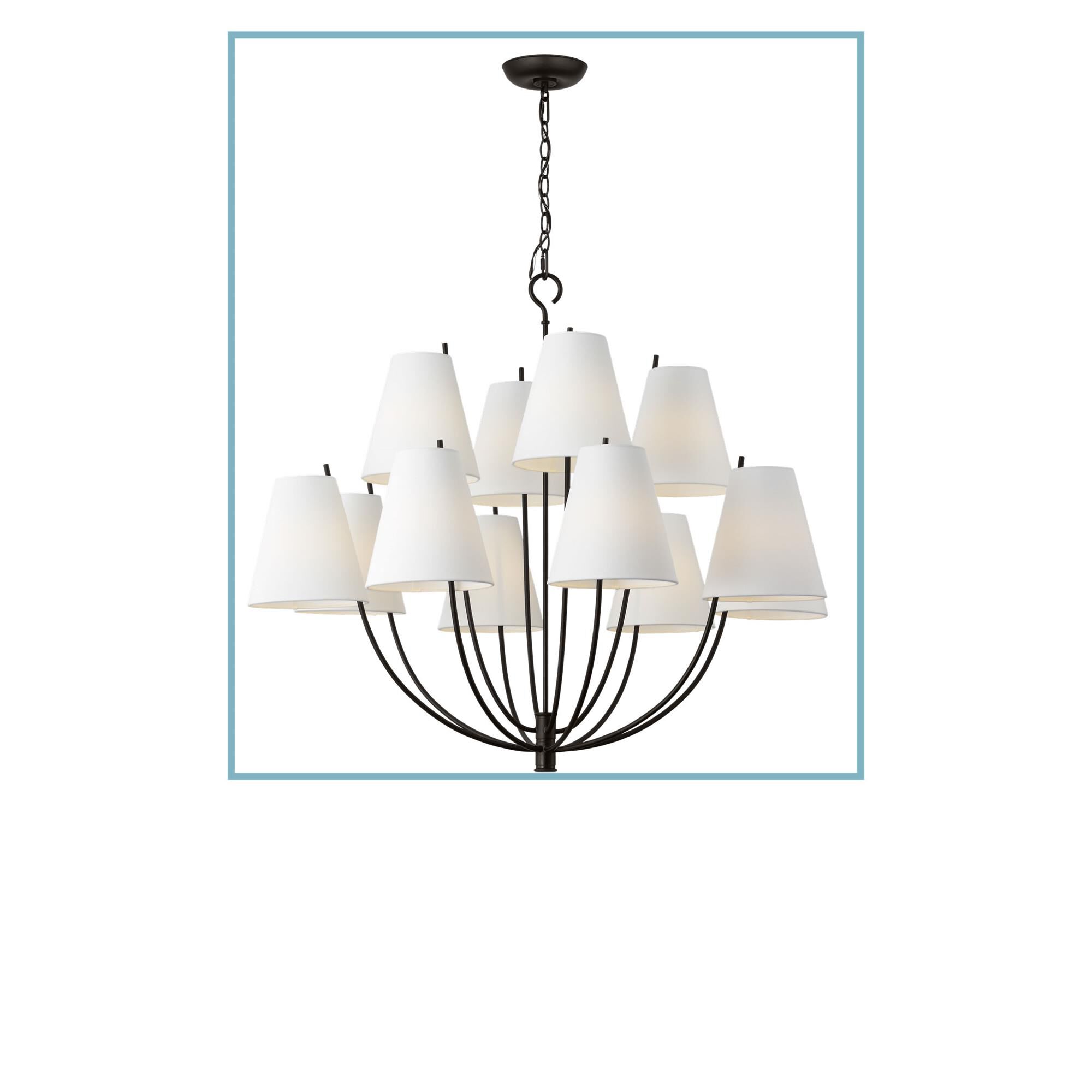 Shown in Aged Iron finish and White Linen Fabric shade