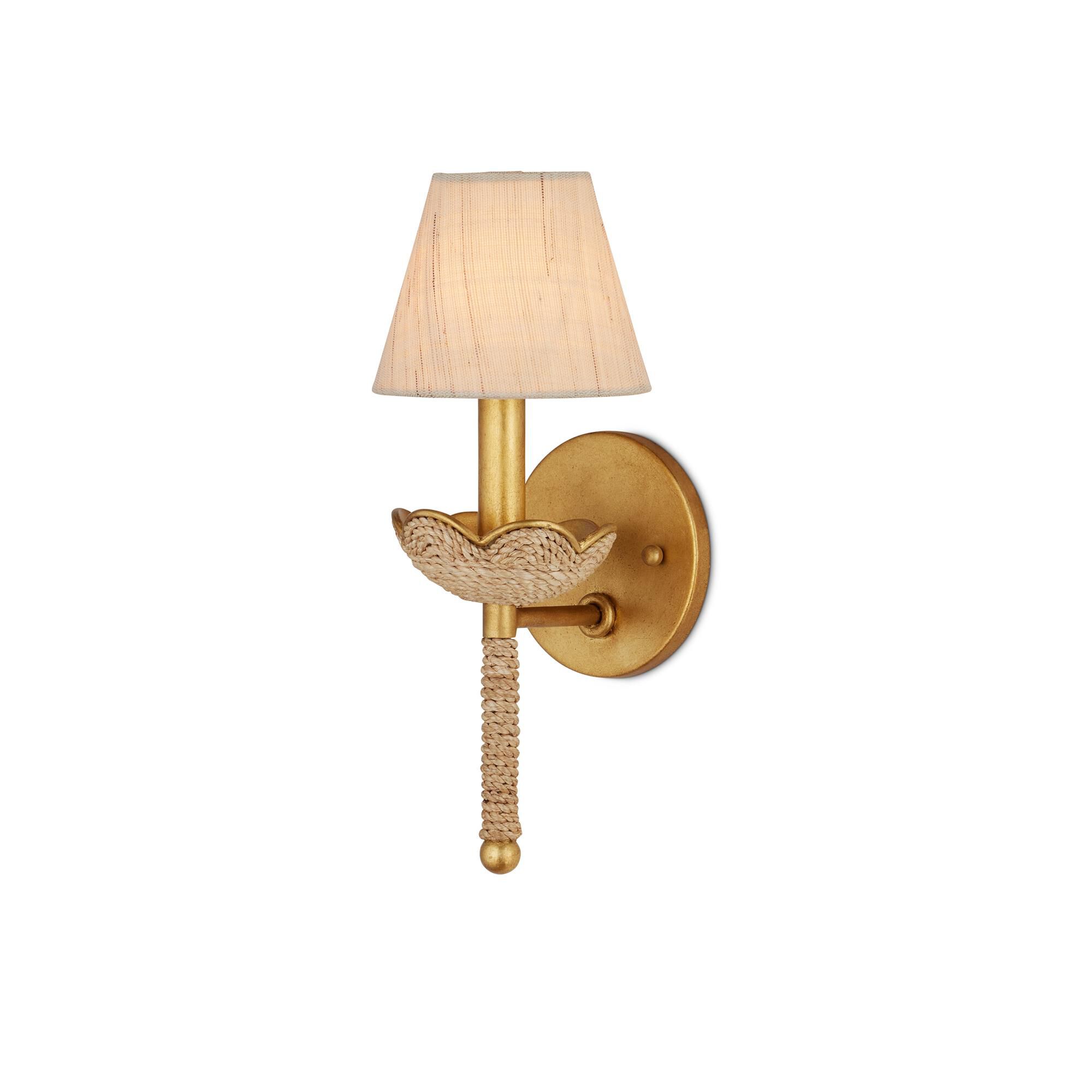 Shown in Natural and Contemporary Gold Leaf finish and Natural Linen shade