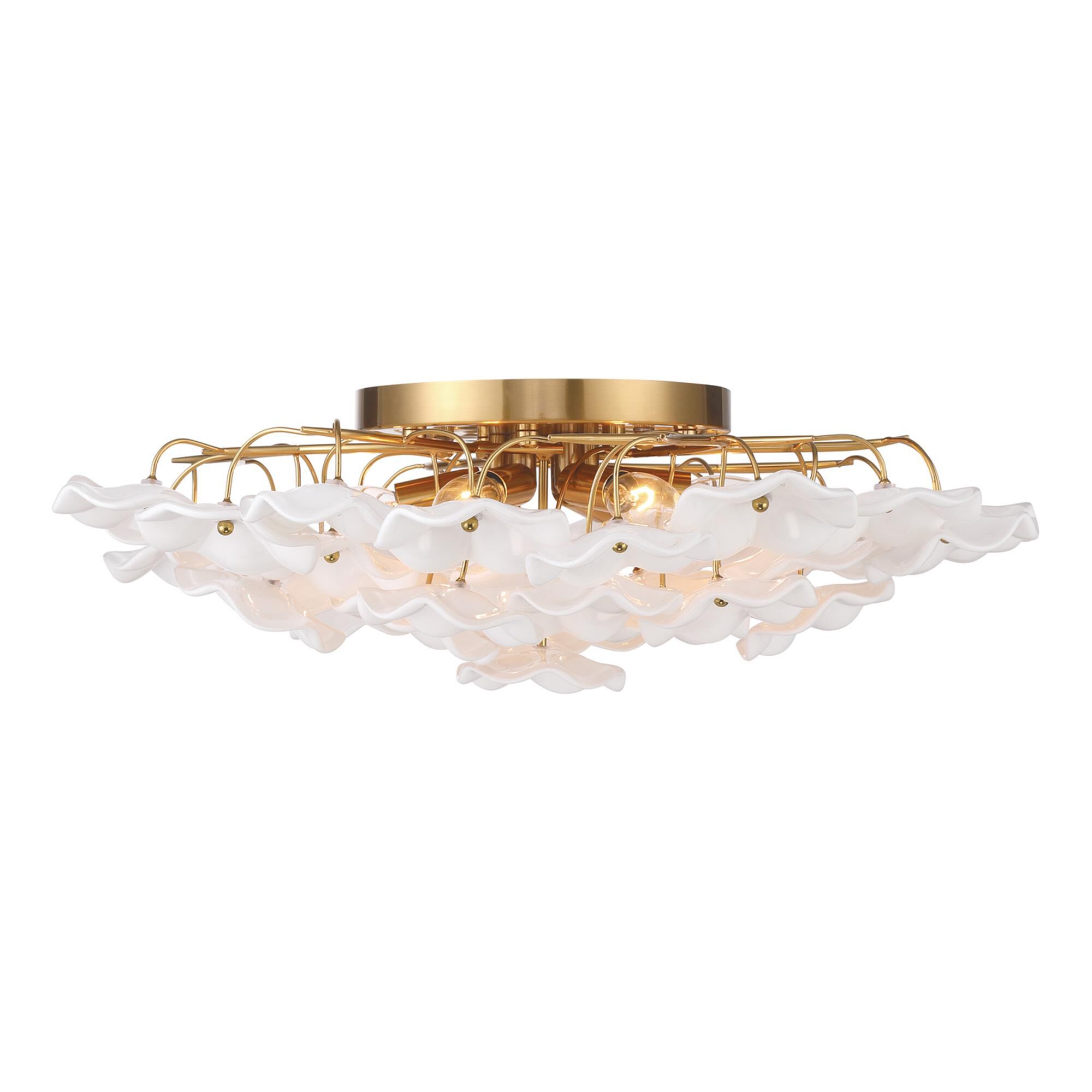 Shown in Aged Brass finish and Floral Glass Petals crystal