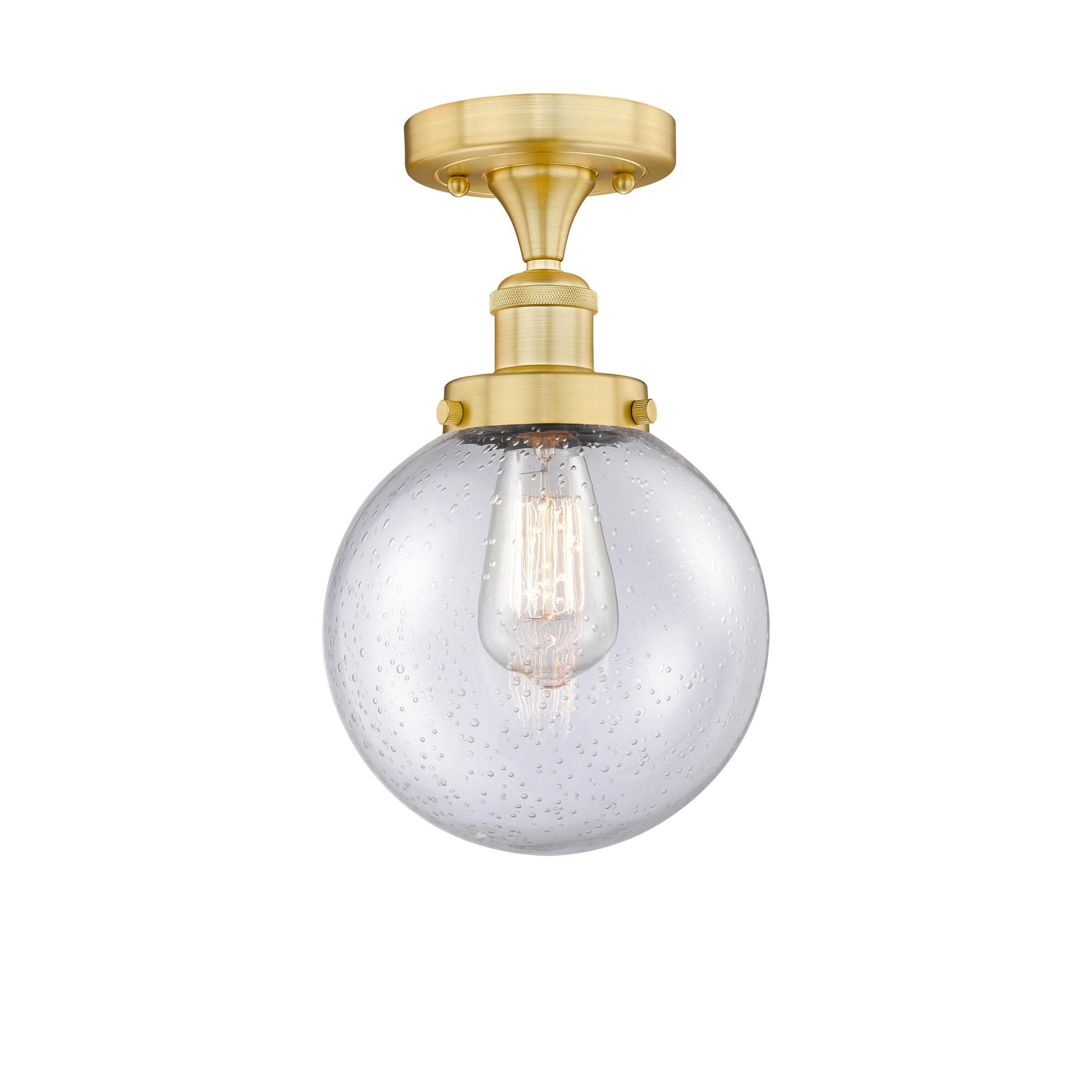 Shown in Satin Gold finish and Seedy glass