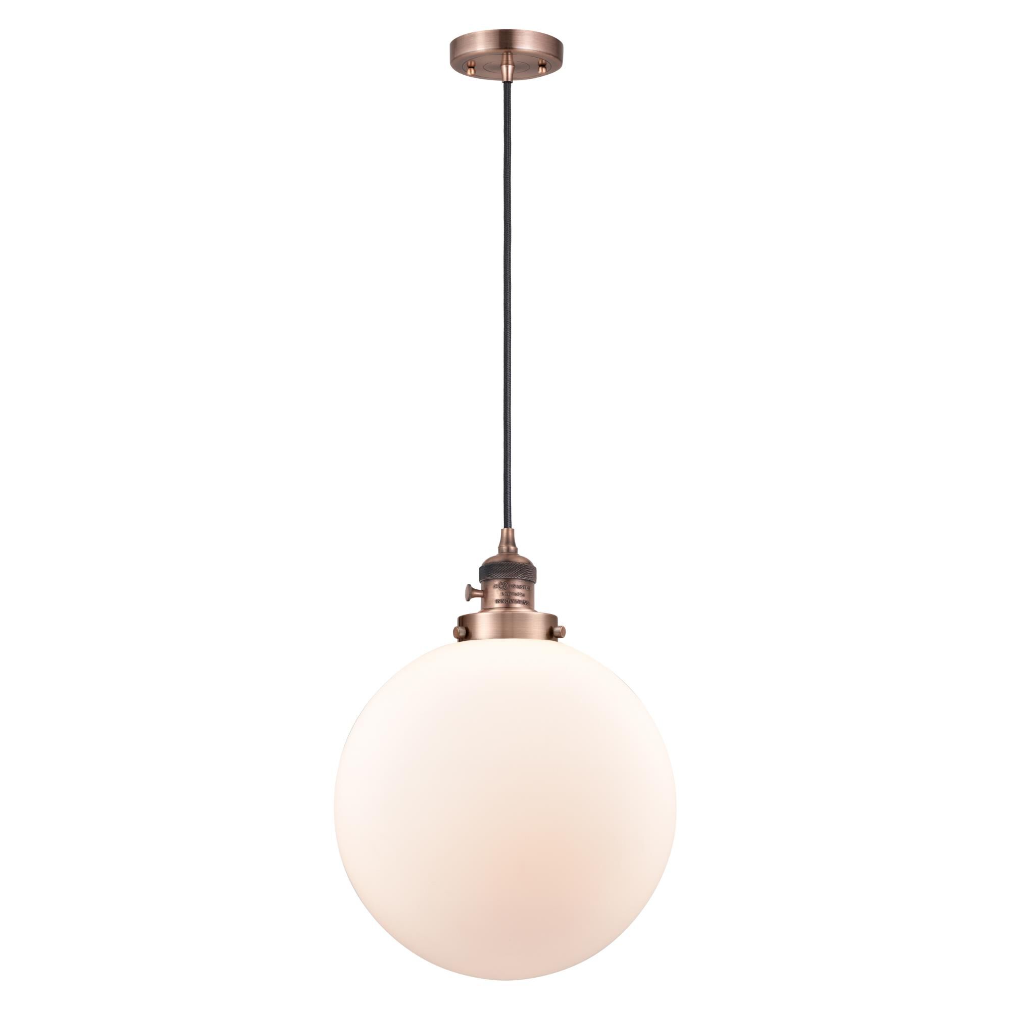 Shown in Antique Copper finish and Matte White Cased glass