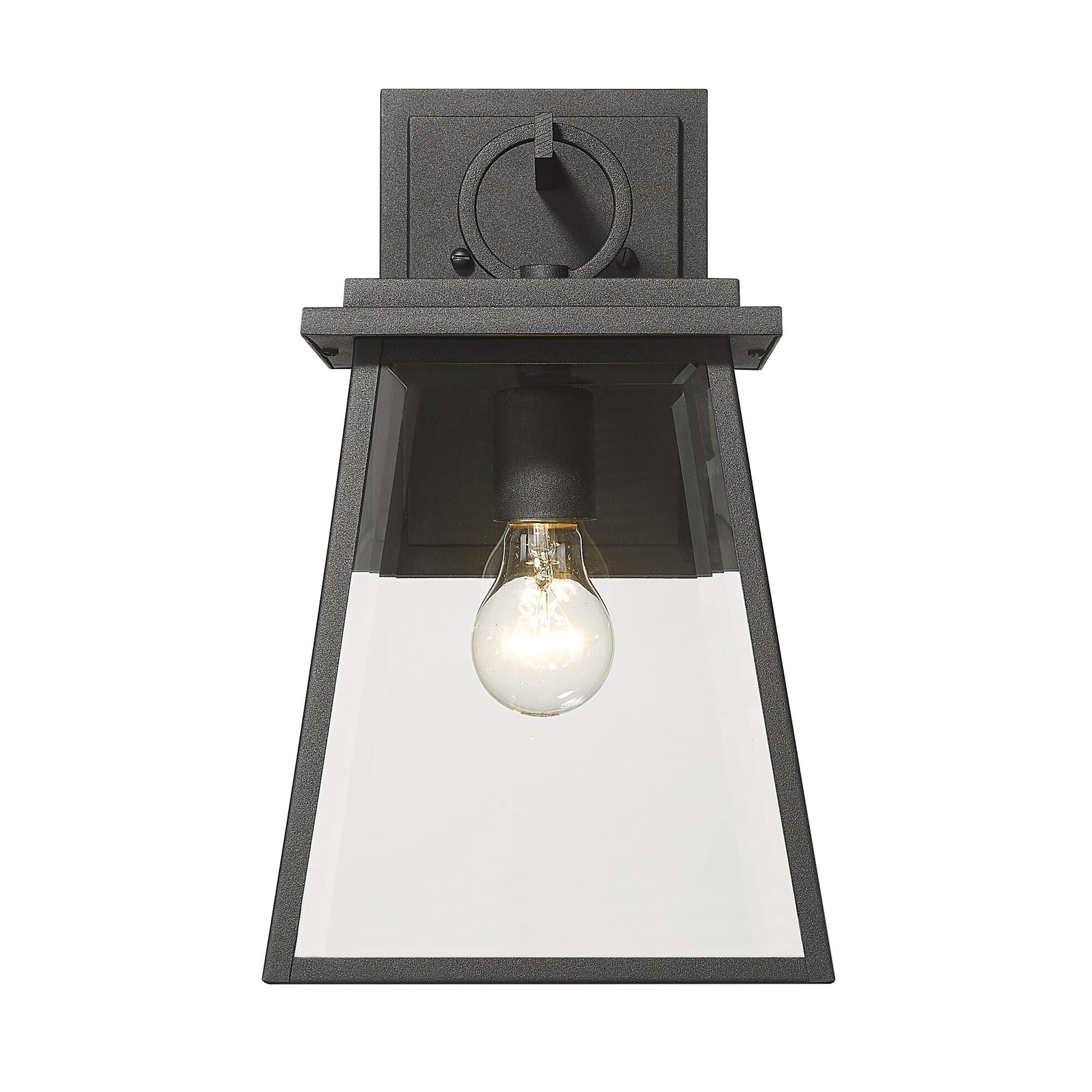 Shown in Black finish and Clear Beveled glass