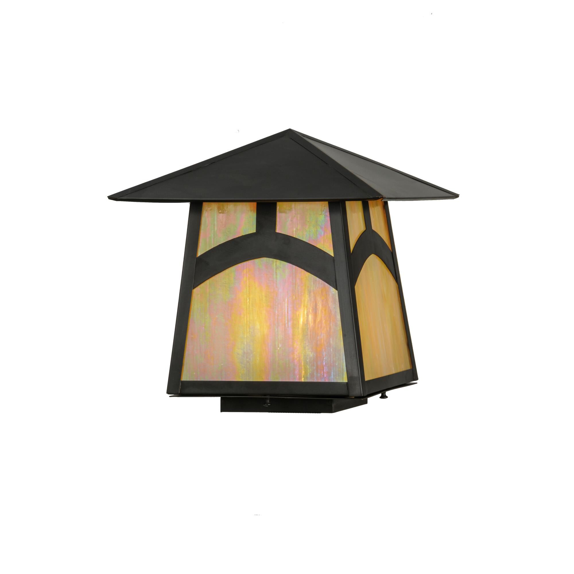 Shown in Craftsman Brown Finish finish and Iridescent glass