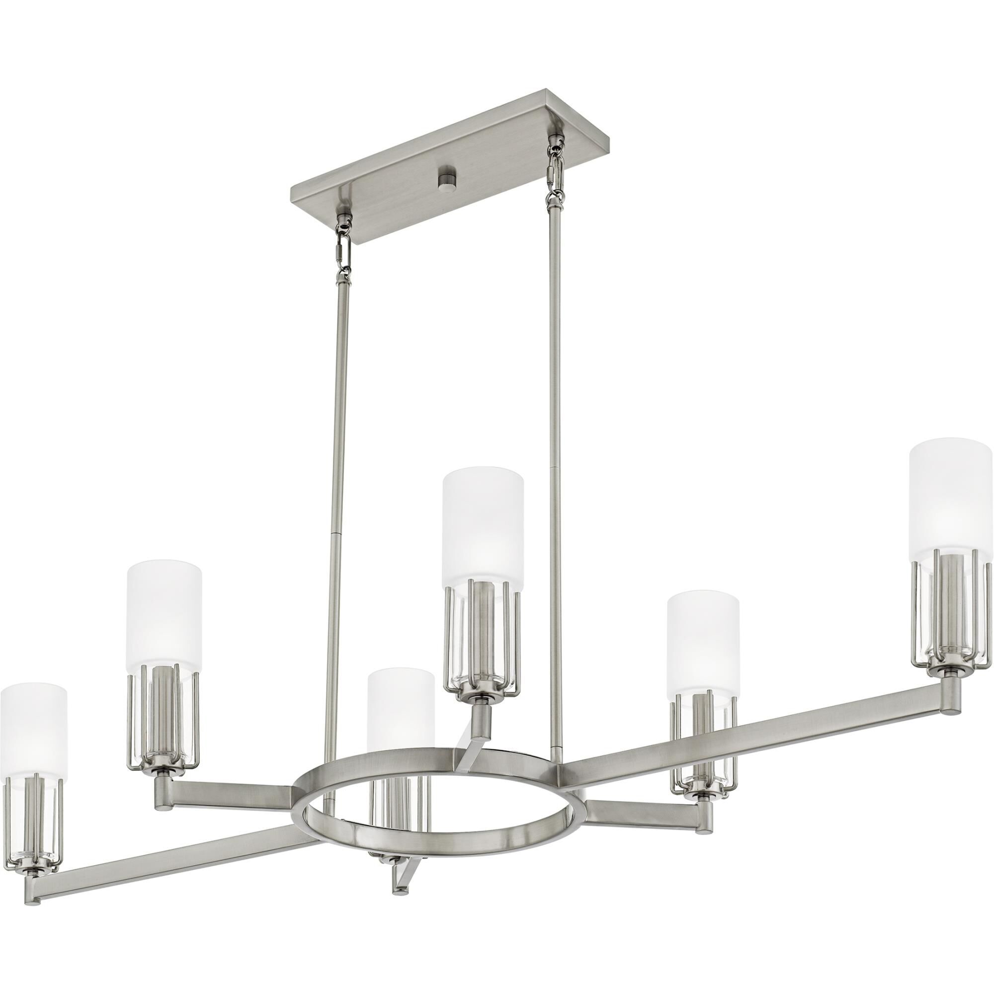 Shown in Brushed Nickel finish and Clear Etched Glass shade