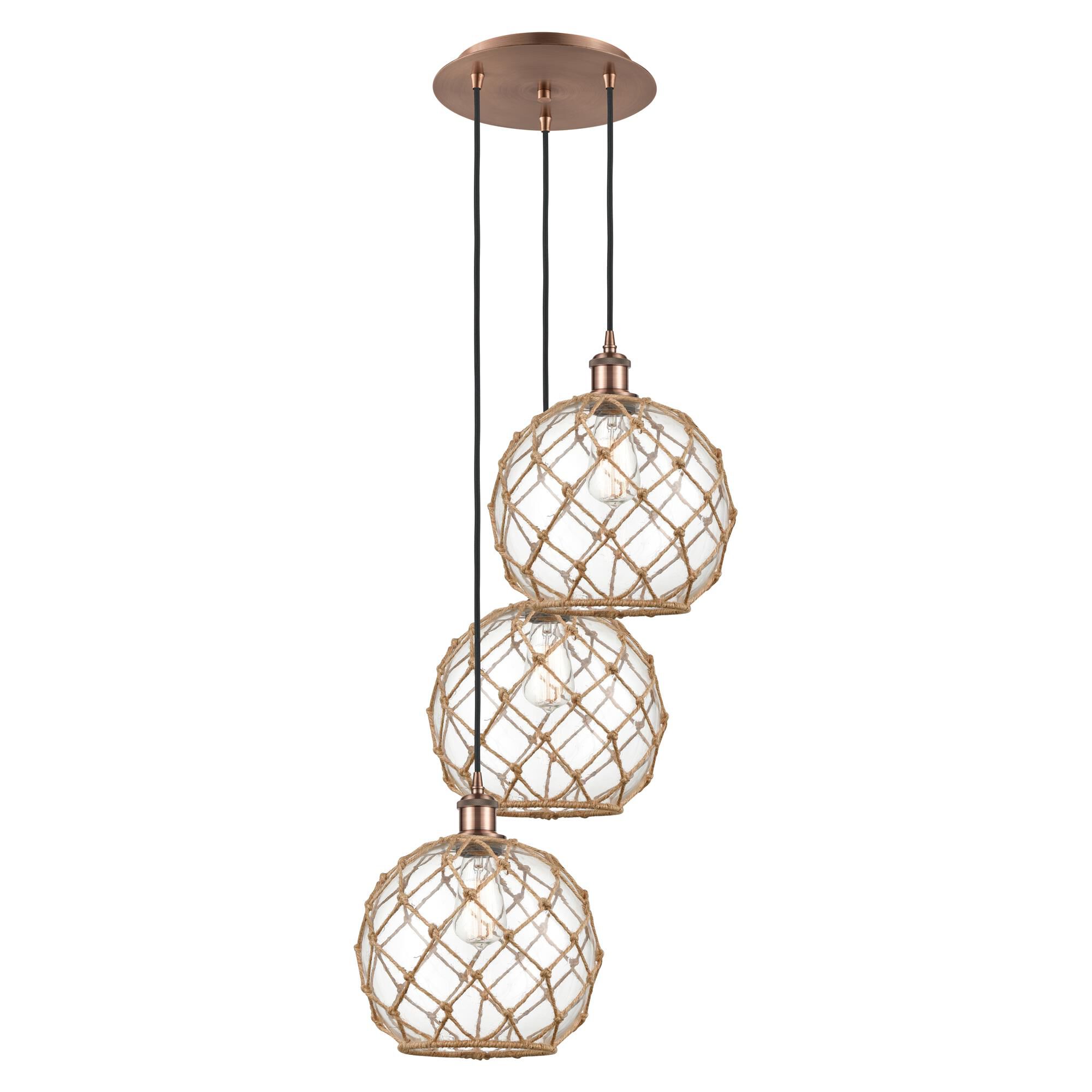 Shown in Antique Copper finish and Clear with Brown Rope glass