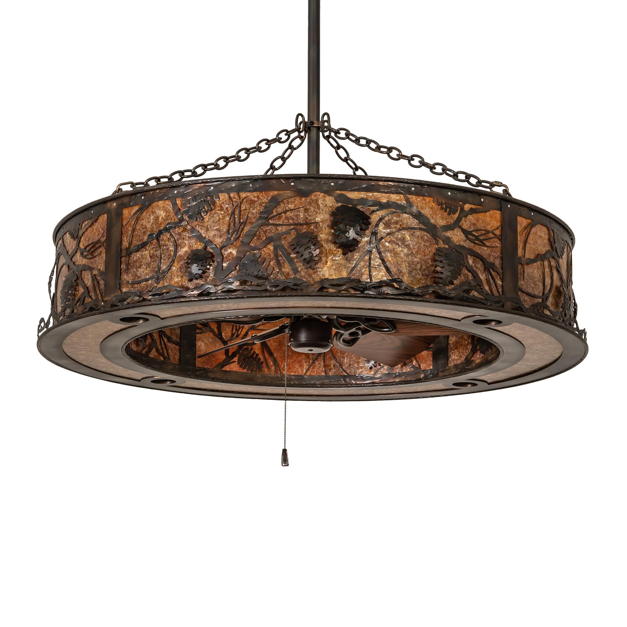 Shown in Antique Copper Finish;Burnished finish and Amber Mica glass