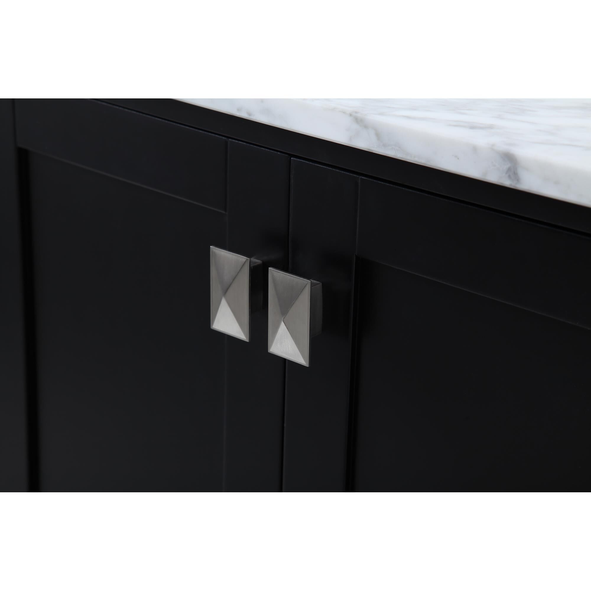 Shown in Black And Brushed Nickel With Carrara White Marble finish