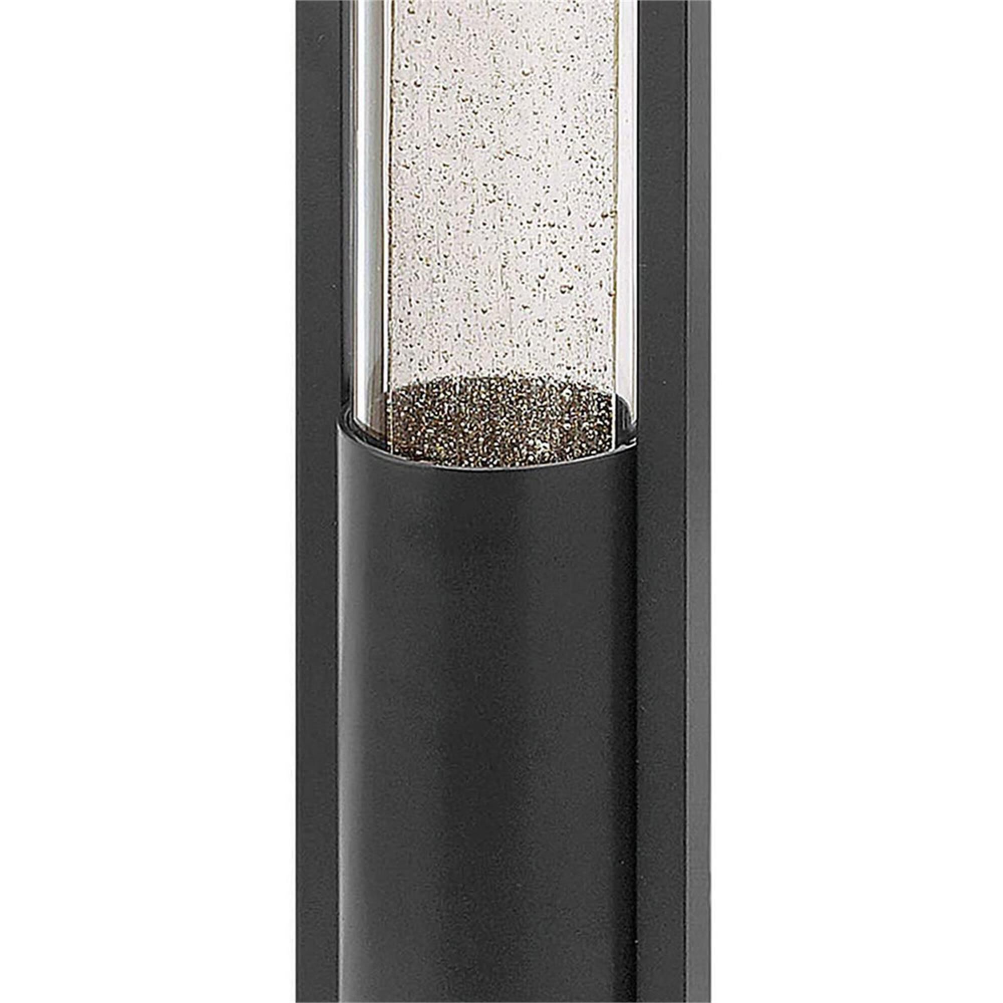 Shown in Black finish and Clear Acrylic And Seedy glass