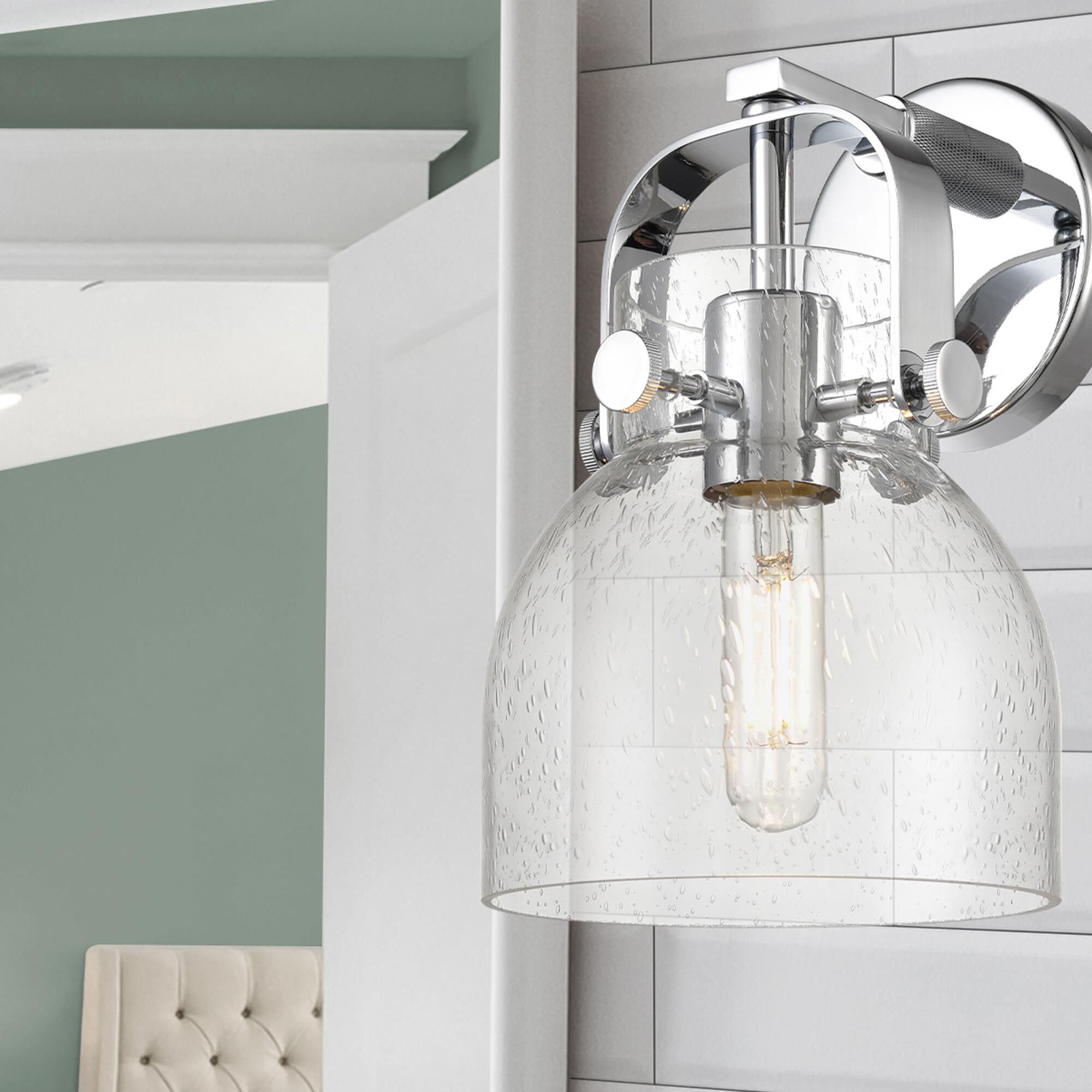 Shown in Polished Chrome finish and Seedy glass