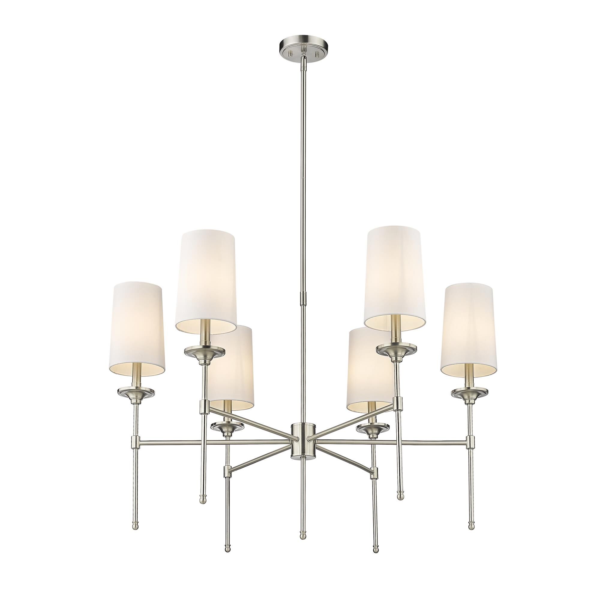 Shown in Brushed Nickel finish and Cloth Cover glass and Cloth Cover shade