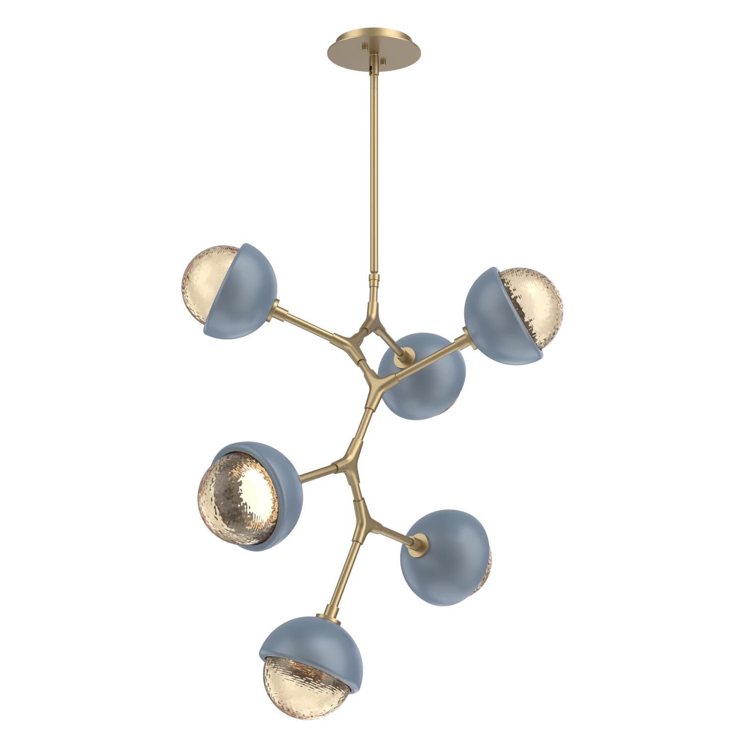 Shown in Gilded Brass finish and Amber glass and Poppy Blue accent
