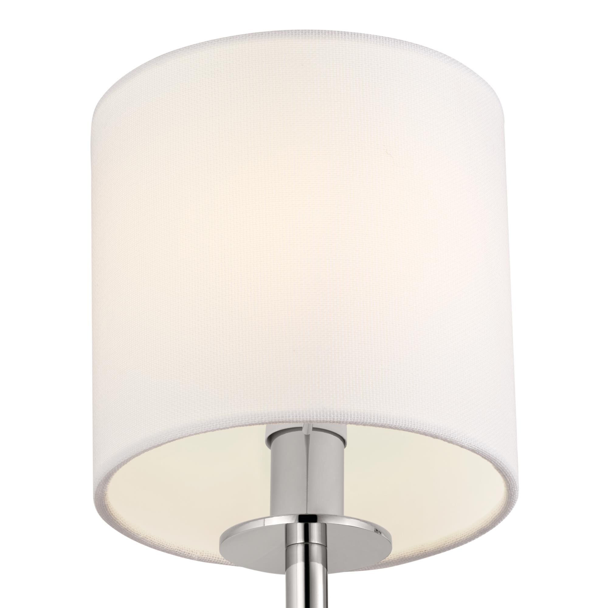 Shown in Polished Nickel finish and Fabric and Drum shade