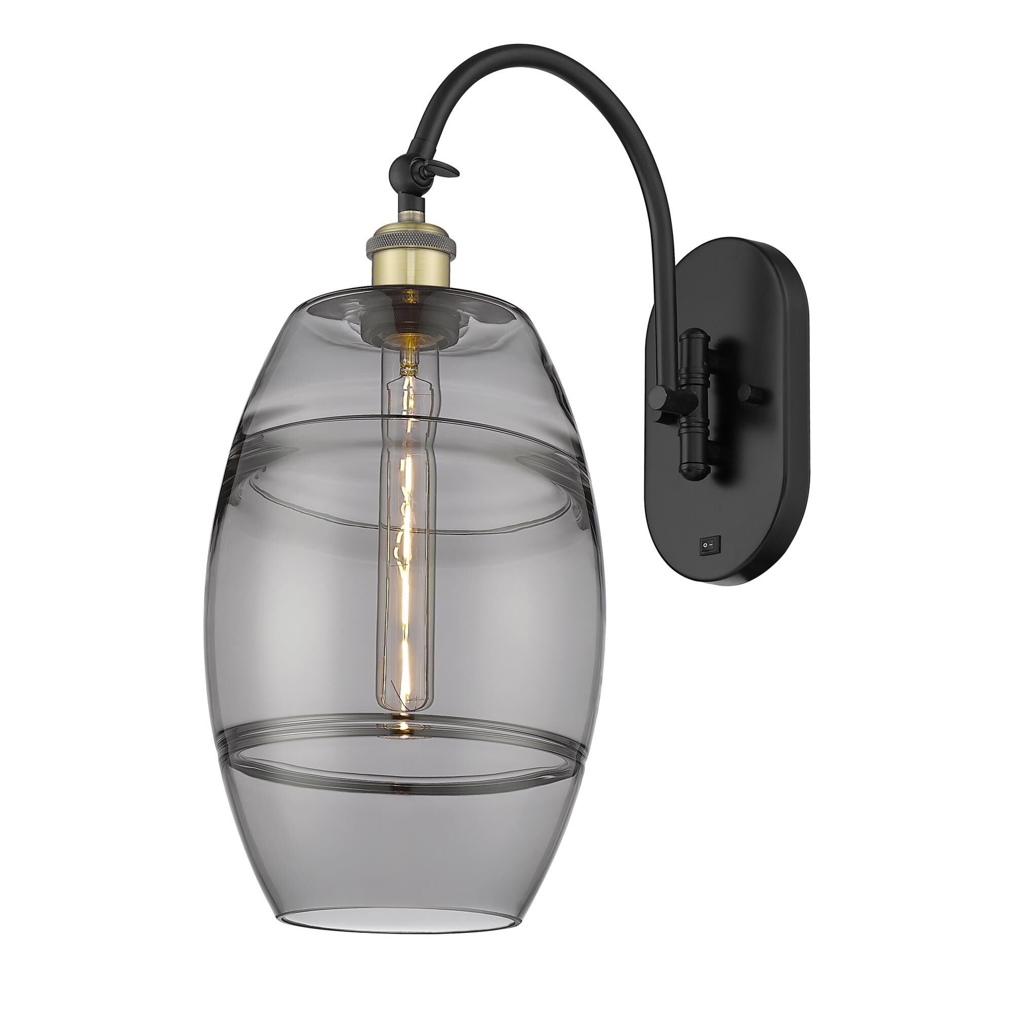 Shown in Black Antique Brass finish and Light Smoke glass