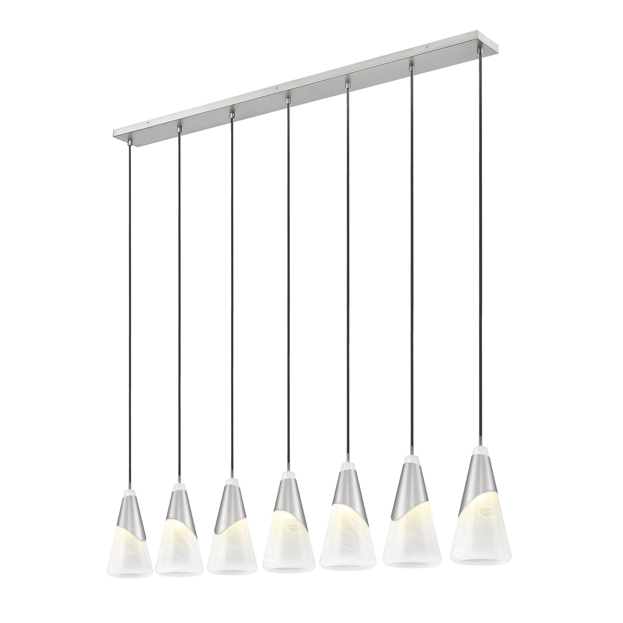 Shown in Brushed Nickel finish and White Swirl glass and White Swirl shade