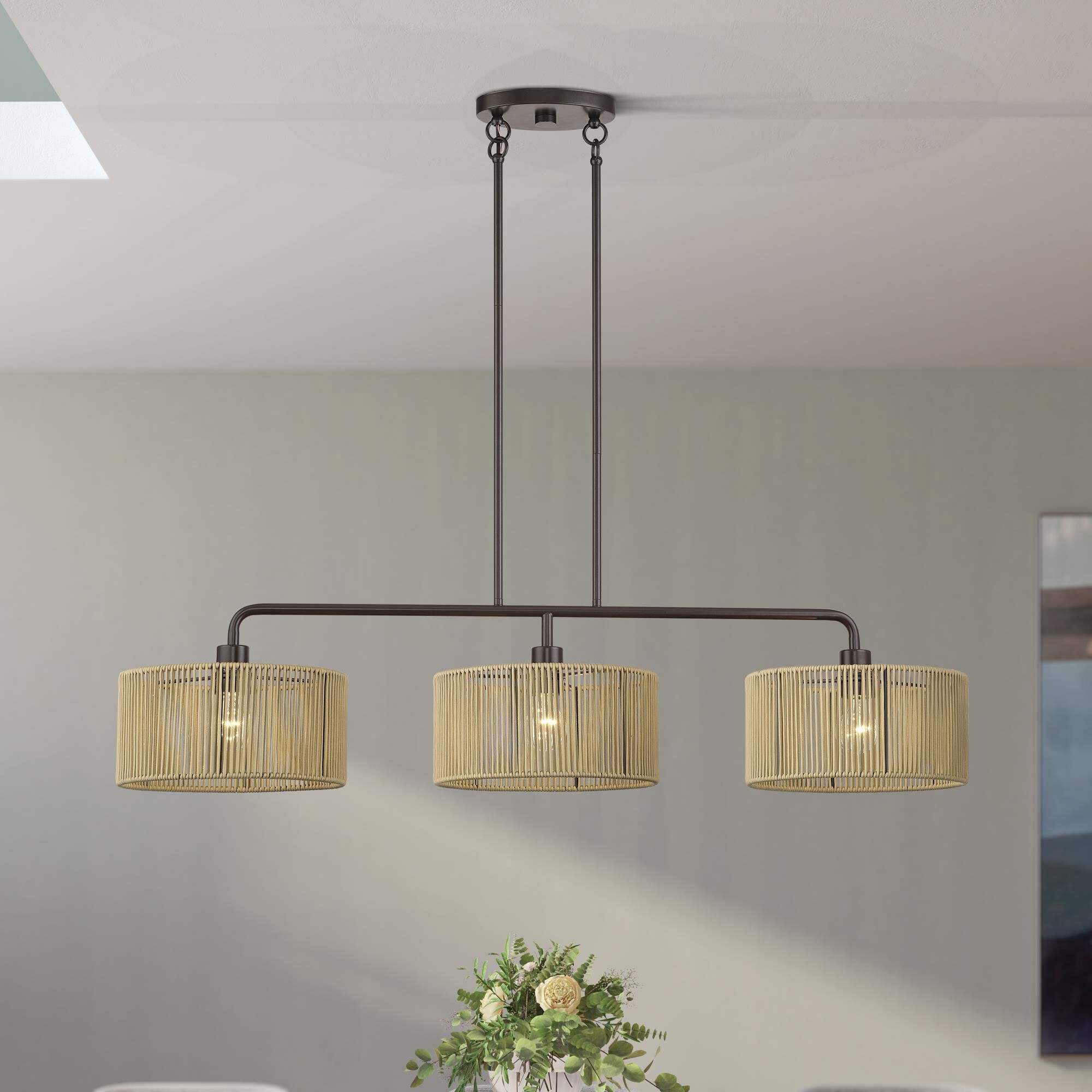 Shown in English Bronze finish and Hand-Woven Venetian Gold Color Polyester Rope shade