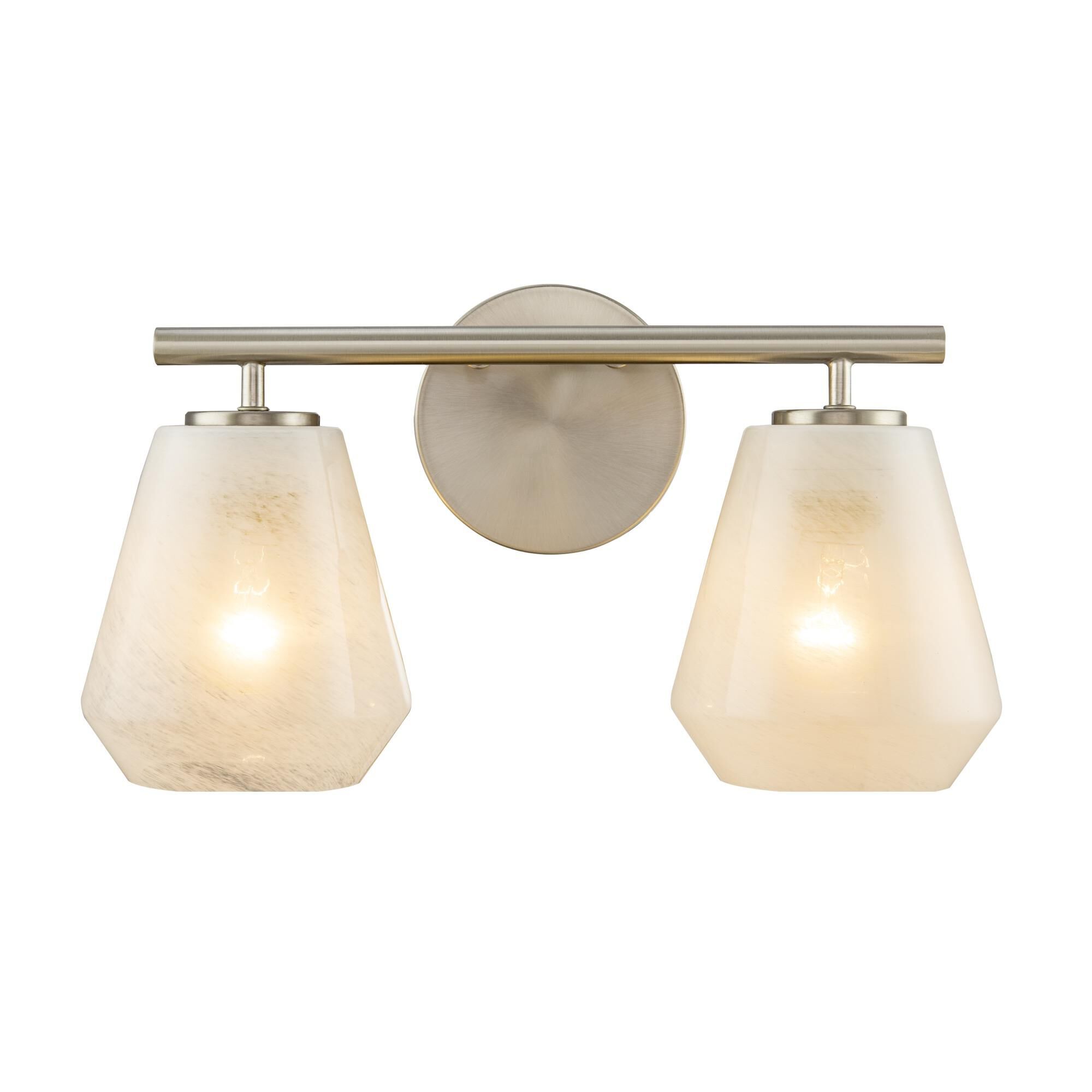 Shown in Brushed Nickel finish and Wispy White glass