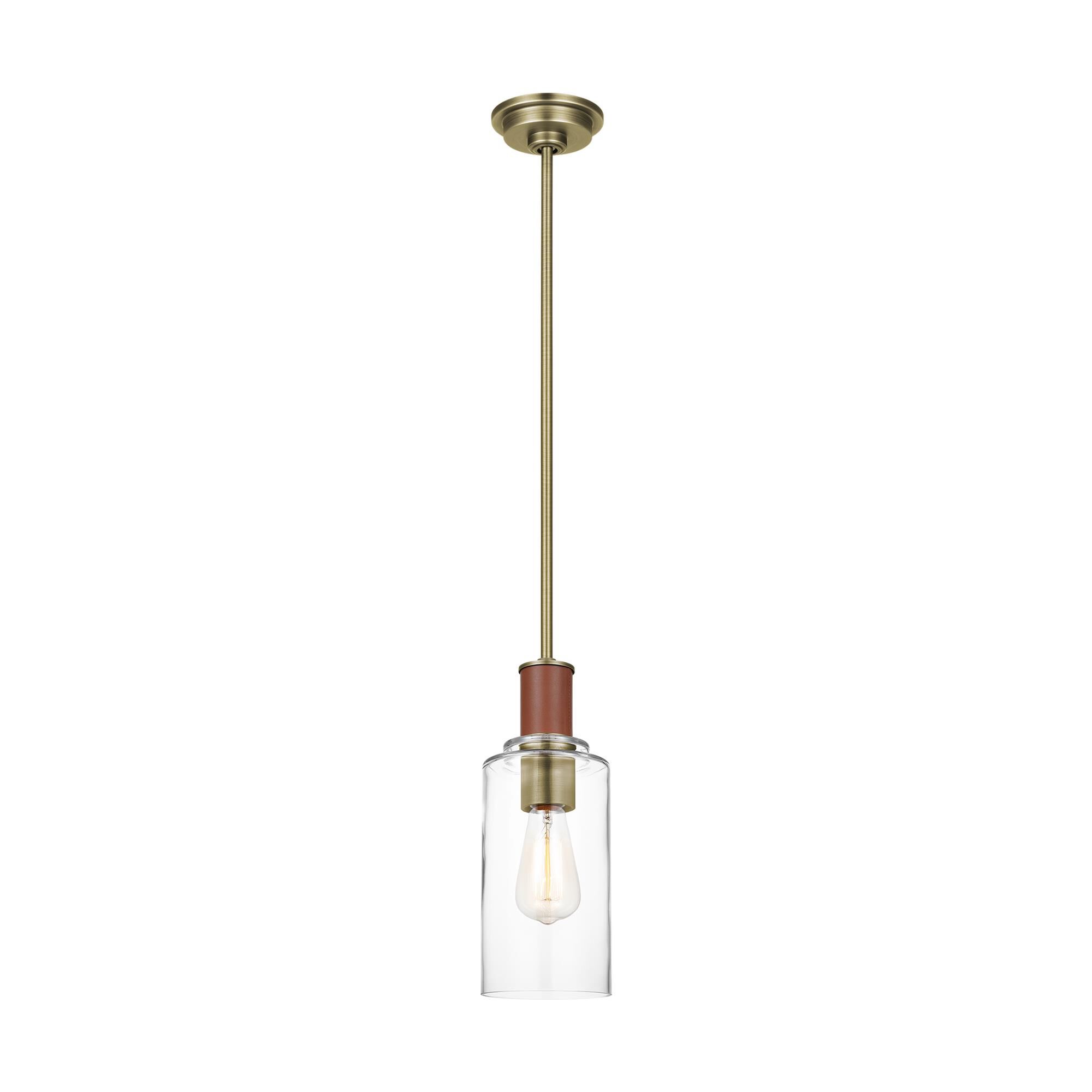 Shown in Time Worn Brass finish and Clear glass