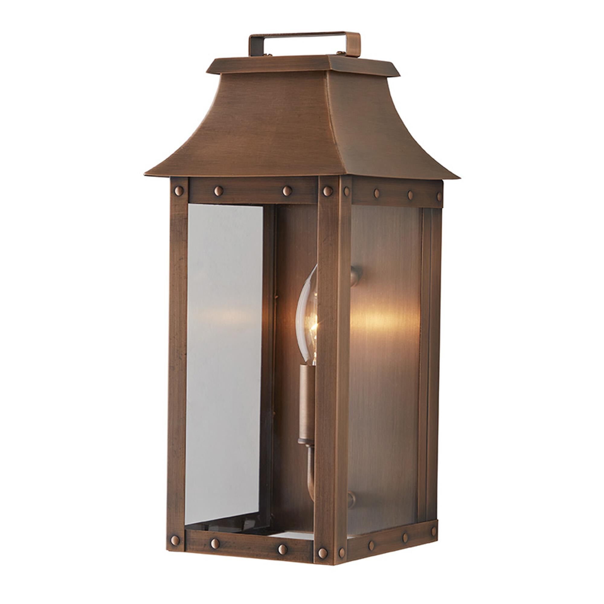 Shown in Copper Patina finish and Clear glass and Clear Beveled Glass Panes shade
