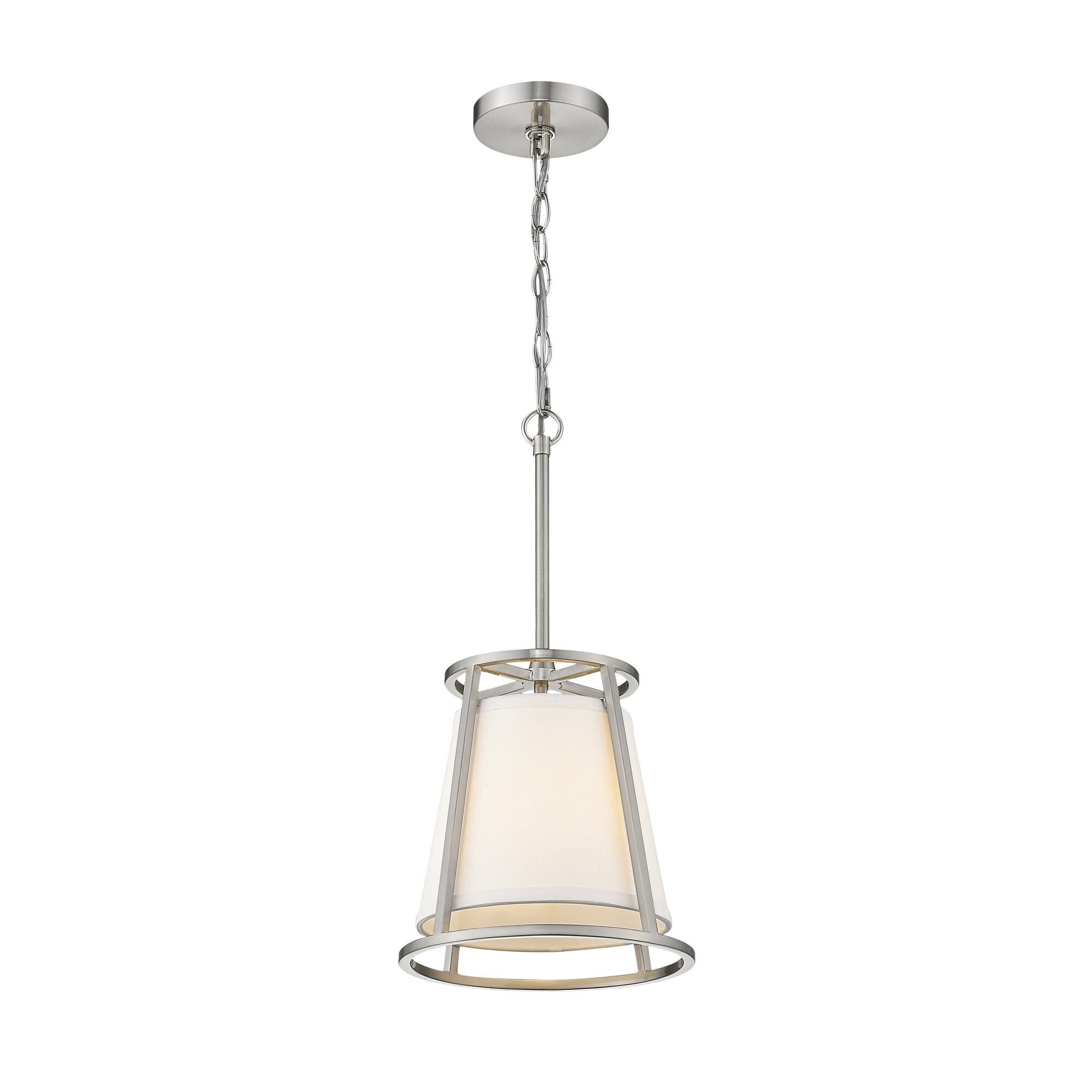 Shown in Brushed Nickel finish and Fabric glass and Fabric shade